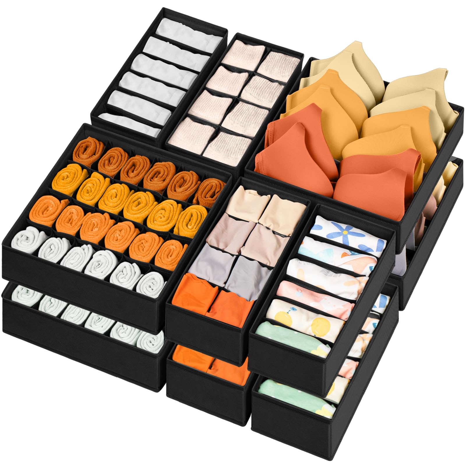 12 Pack Drawer Organizers, 116 Compartments Fabric Foldable Dresser Drawer Organizers for Clothing, Closet Organizers and Storag
