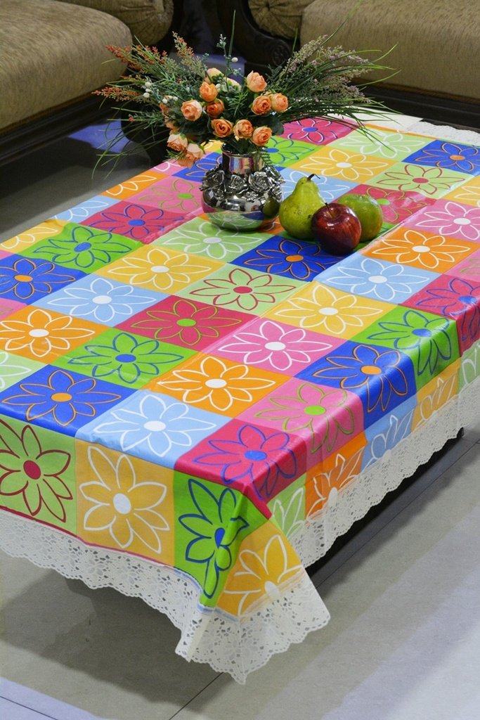 Freely Plastic Checkered Rectangular 4 Seaters Center Table Cover (Multicolour, 40x60 inch,Pack of 1)