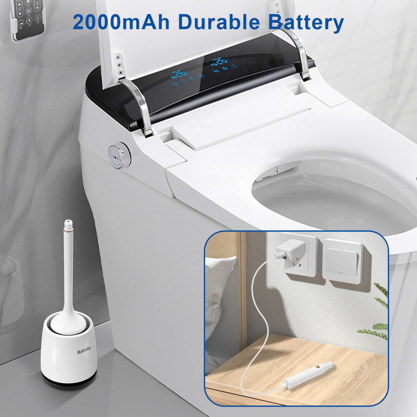 Ratolo Electric Toilet Brush,Silicone Toilet Brush,Toilet Bowl Brush And Holder Set With Ventilated Holder,Toilet Brush, Floor S