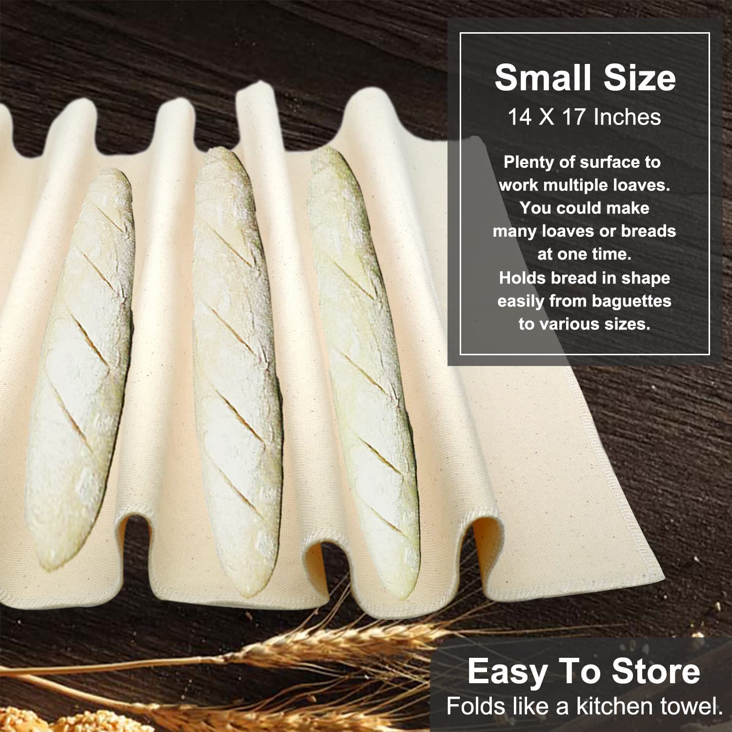 Walfos Professional Proofing Cloth, 17'' X 14'' Heavy Duty Bakers Dough Couche, Natural Cotton, Shaping Tool For Baguettes, Loav