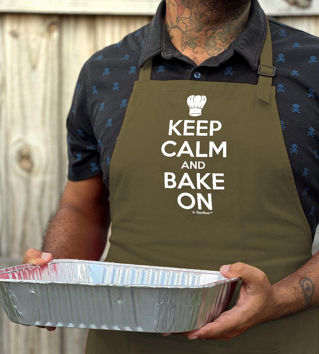Thiswear Baker Gifts For Men Keep Calm And Bake On Two Pocket Adjustable Bib Apron Military Green