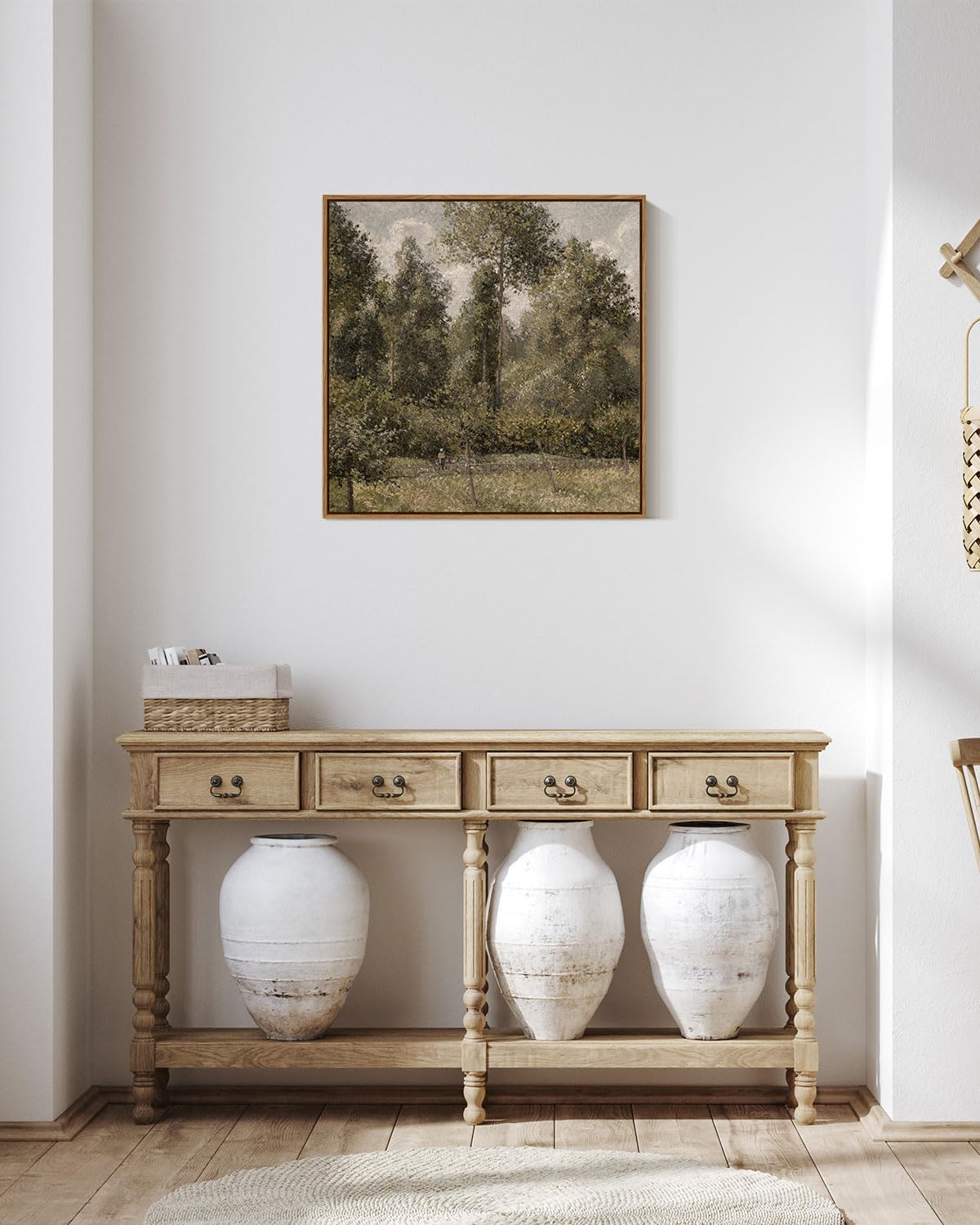 Insimsea Square Framed Canvas Wall Art, Farmhouse Decor Bushes Poplars Pictures Home Decor, Natural Landscape Wall Art Prints, C