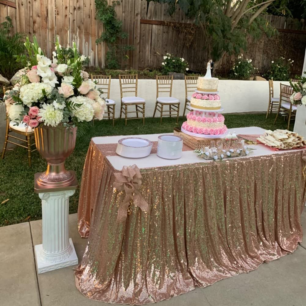 Poise3Ehome Spakly Draped 9Ft Wide X 30 Inches Drop Rose Gold Table Skirt For Birthday Party Baby Shower Dessert Table Wedding C