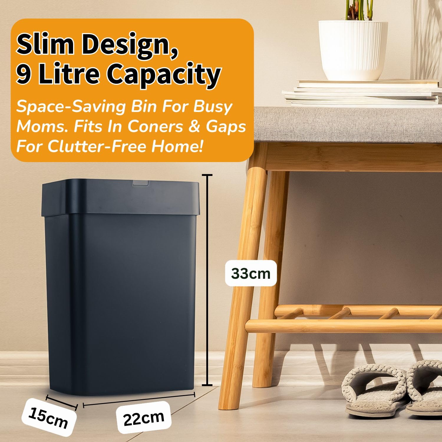 Instacuppa Automatic Touchless Motion Sensor Dustbin  Quick Open, Soft Close Lid, Ipx5 Waterproof, Sleek Design For Kitchens, Ba