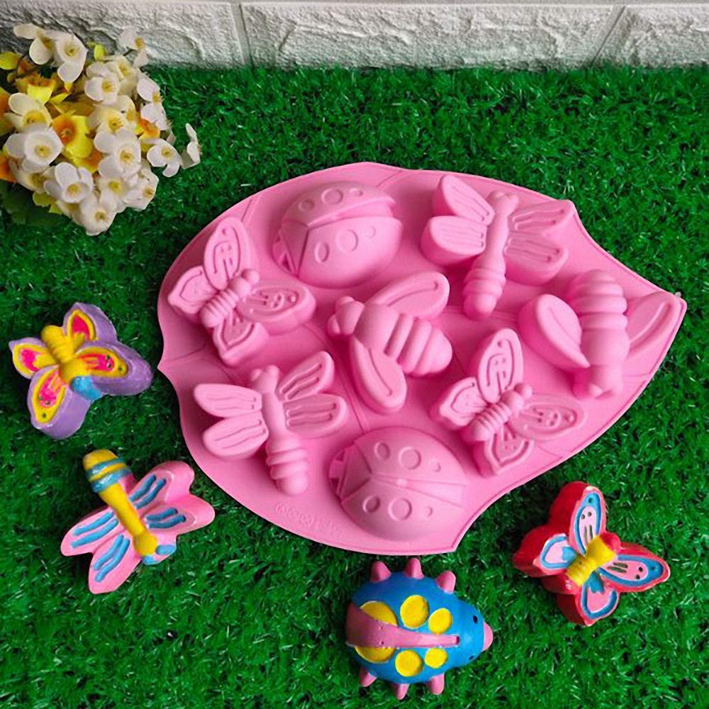 Hiparty 2Pcs 8 Cavity Insect Butterfly Dragonfly Bee Ladybug Silicone Cake Molds Ice Tray Pudding Jelly Dessert Chocolate Mould
