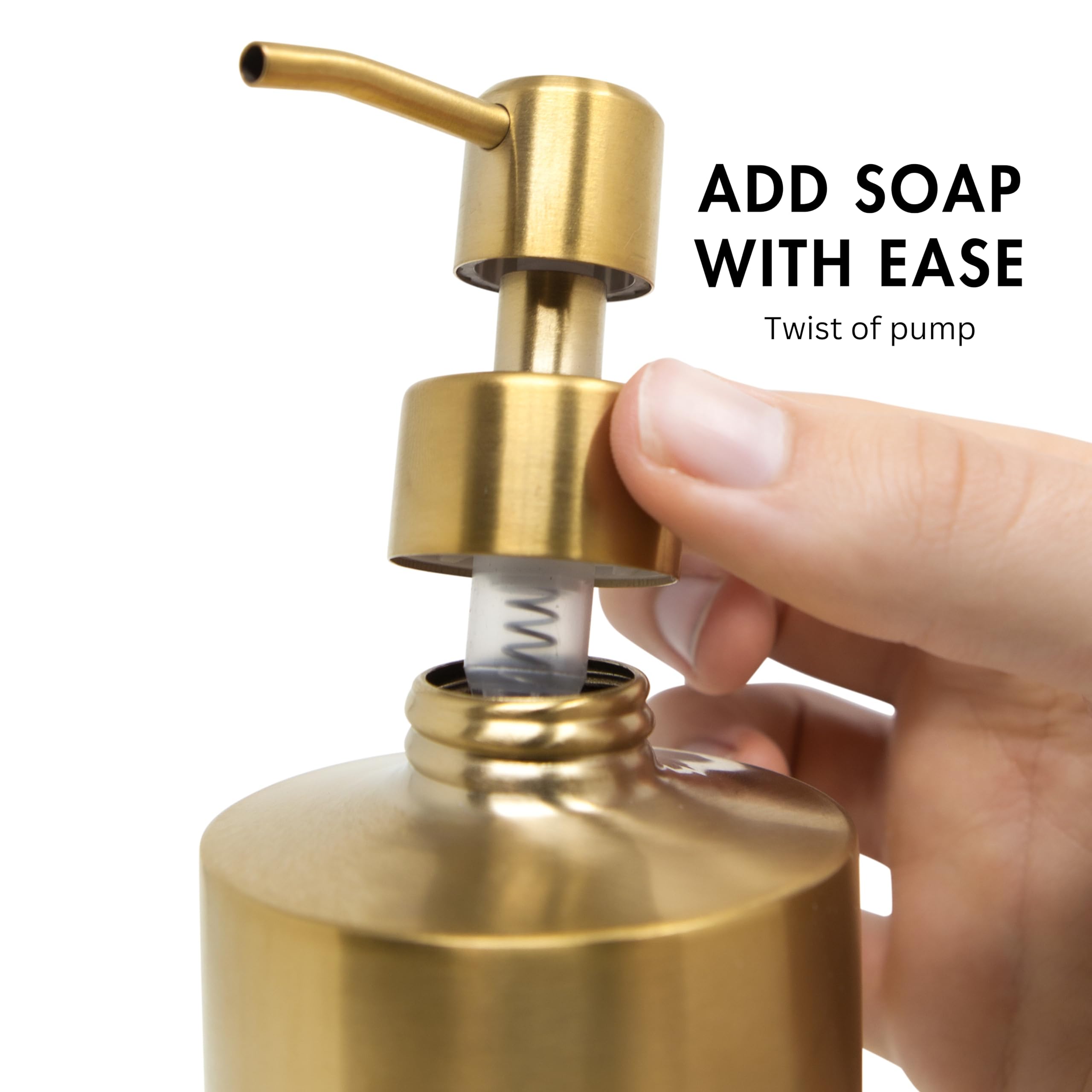 Yew Design Gold Brass Soap Dispenser Stainless Steel For Bathroom And Kitchen Sink, 15Oz Refillable Round Rustproof Hand Dish So