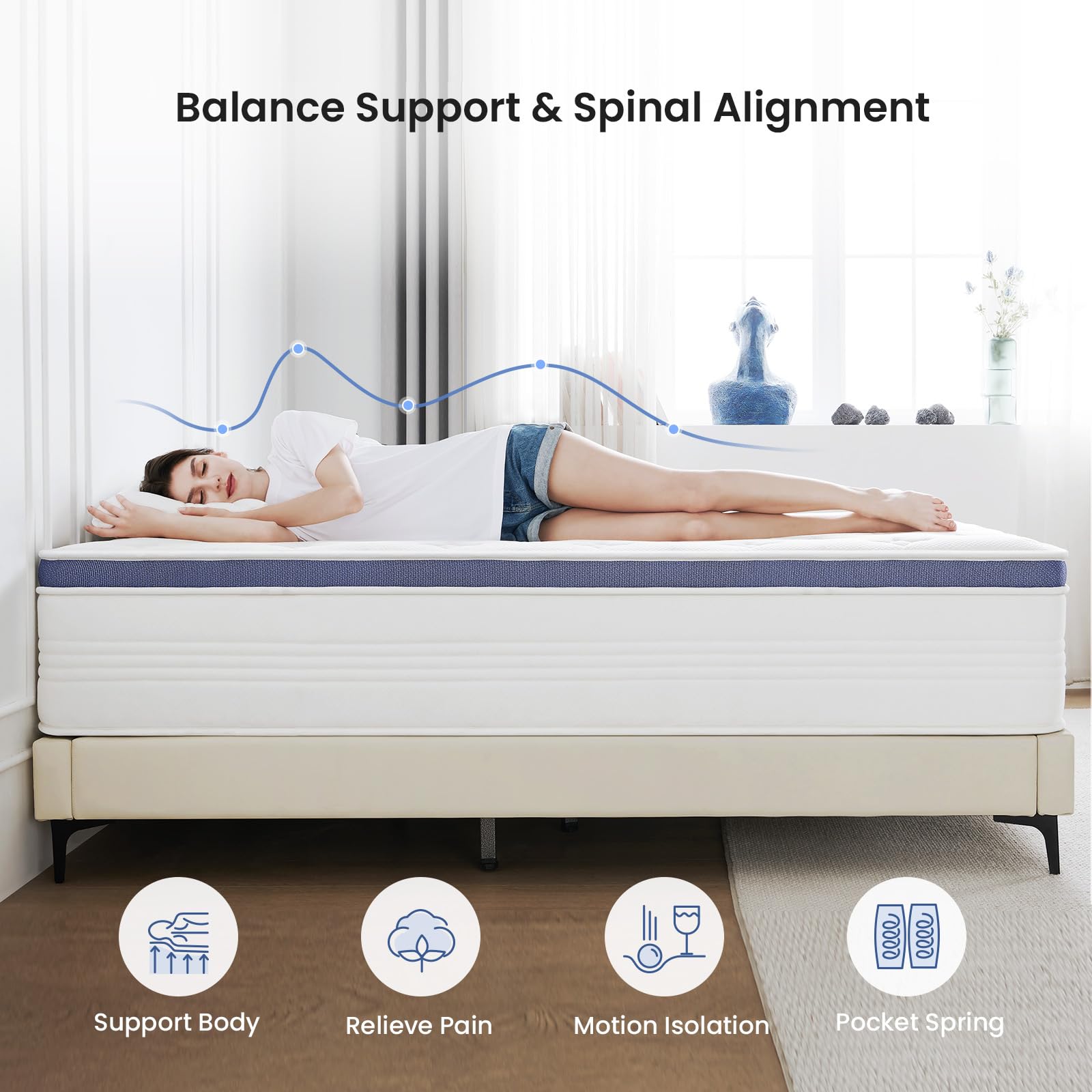 Dourxi Queen Mattress, 12 Inch Hybrid Mattress In A Box With Gel Memory Foam, Individually Pocketed Springs For Support And Pres