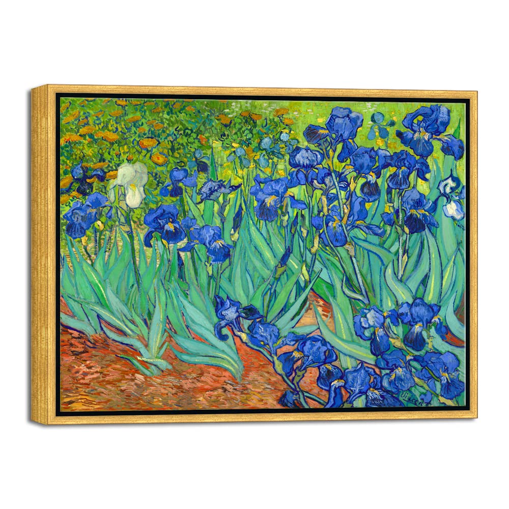 Wieco Art Framed Wall Art Canvas Prints Irises By Van Gogh Famous Flowers Oil Paintings Reproduction Abstract Canvas Prints For