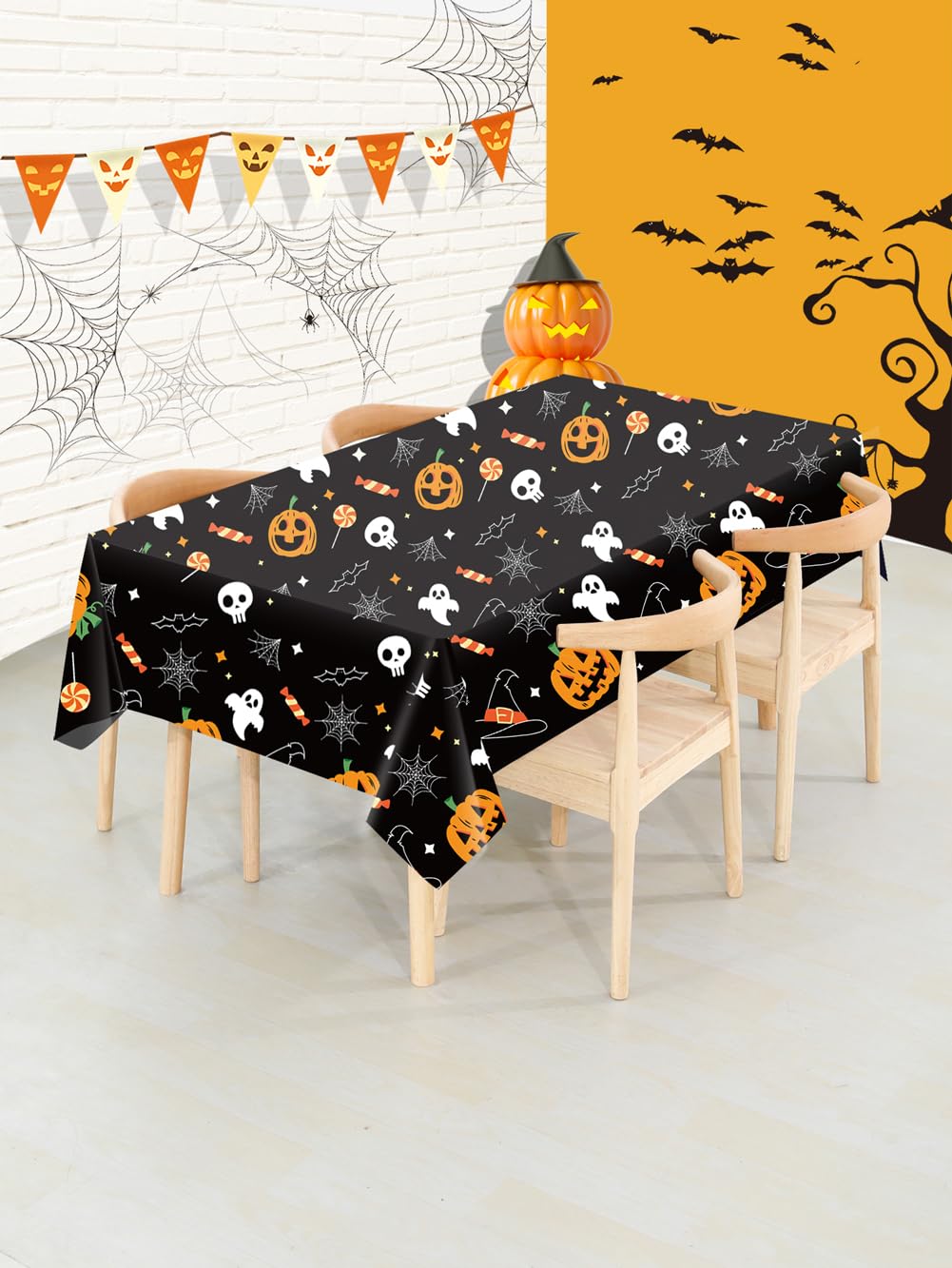 Amocytec 2Pack Halloween Plastic Tablecloths Christmas Plastic Table Covers Cloths BBQ Picnic Halloween Party Oil-Proof Waterpro