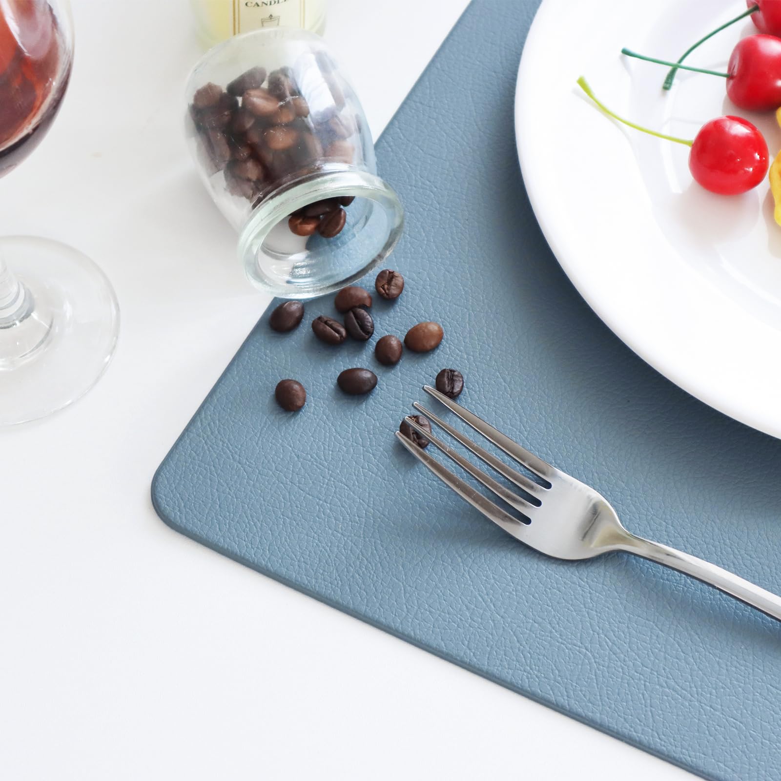 Vinjiasin Placemats Set Of 6 Blue Leather Place Mats For Indoor Outdoor Kitchen Dining Table Mats Waterproof Heat Resistant Reve