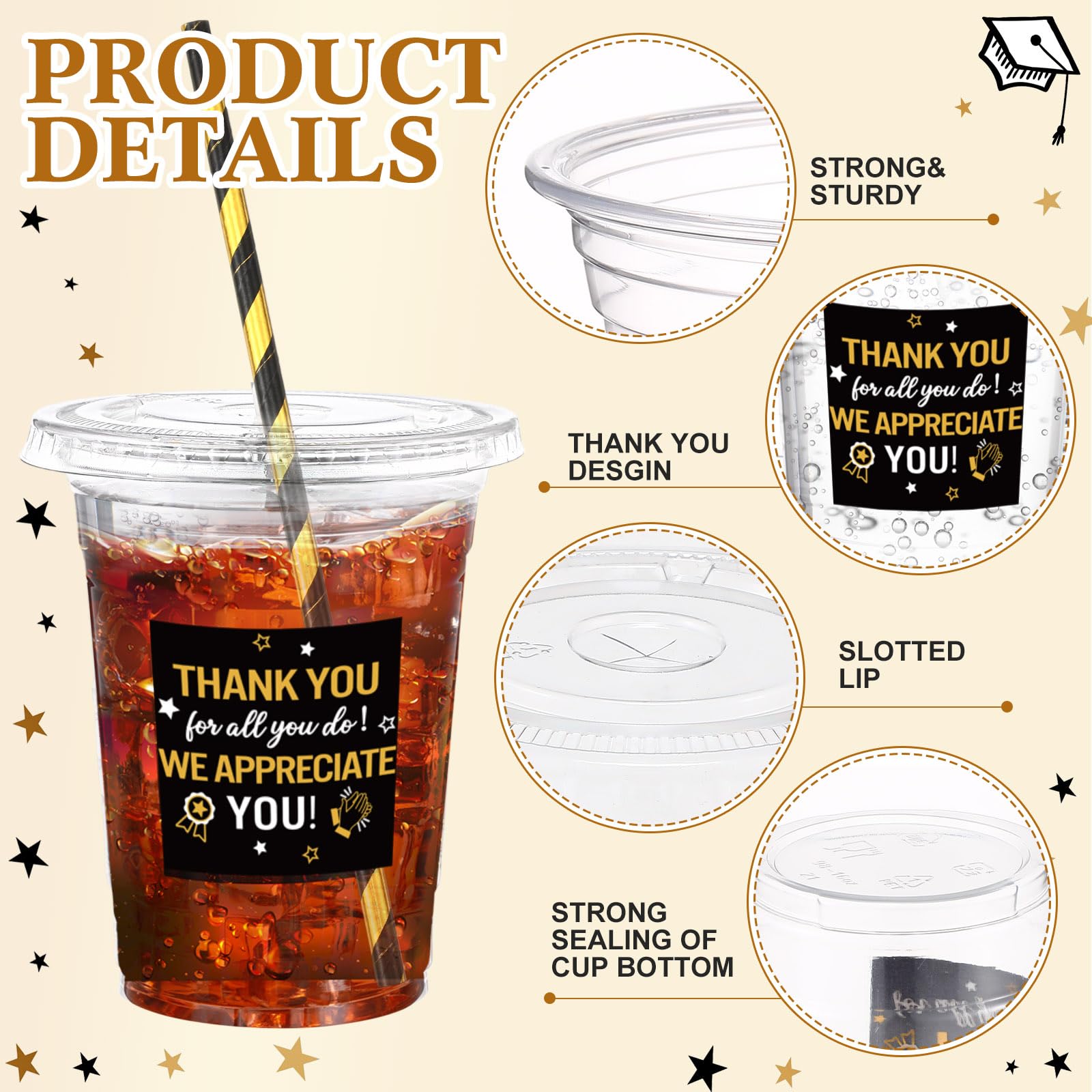 Funnymoom 50 Sets Fall Thanksgiving Plastic Cups with Lid and Straw Thankful Grateful Blessed 16 oz Disposable Glasses Clear Col