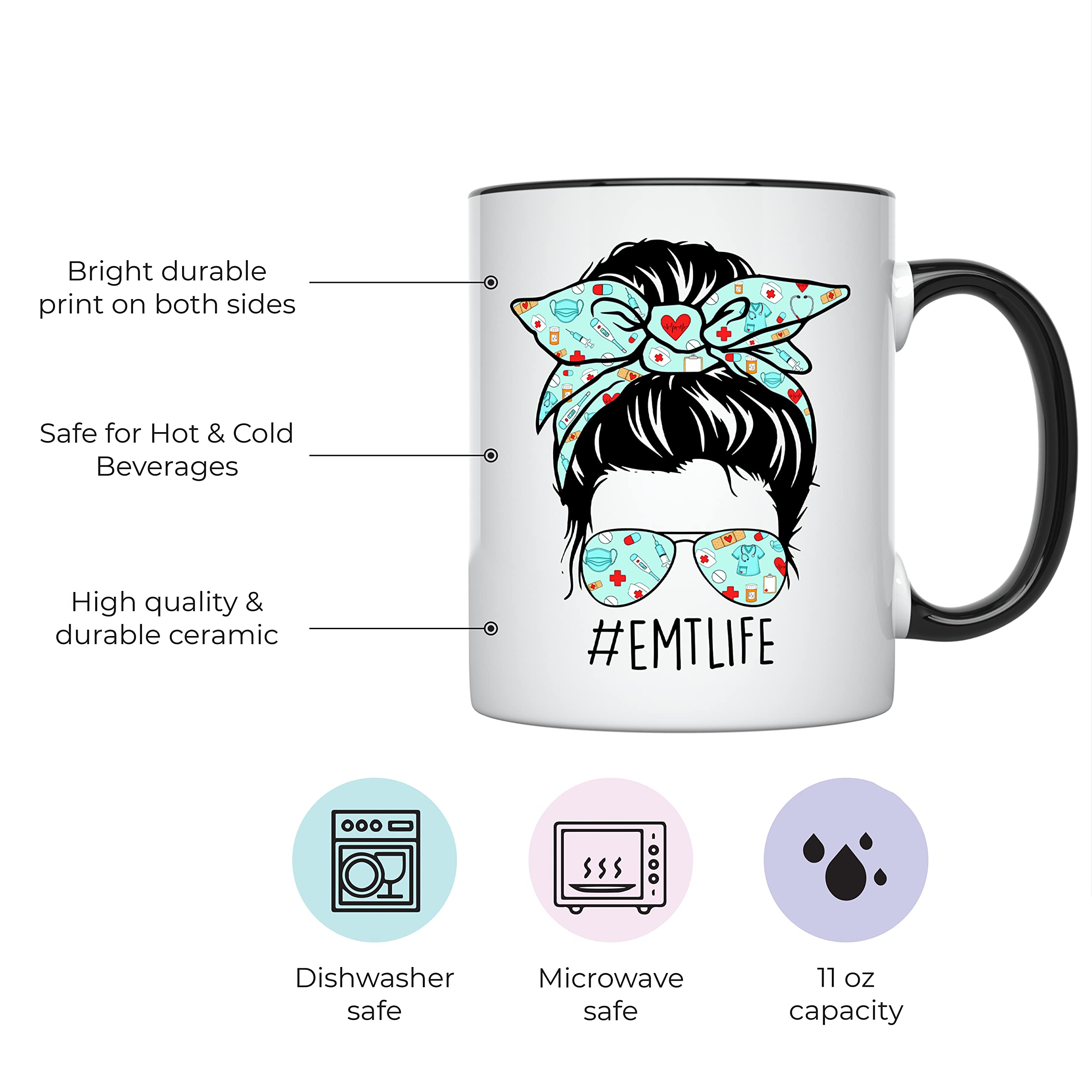 YouNique Designs EMT Mug, 11 Ounces, Funny EMS Coffee Mug for Women, EMT Graduation Cup, EMT First Responder Mug, EMT Coffee Cup