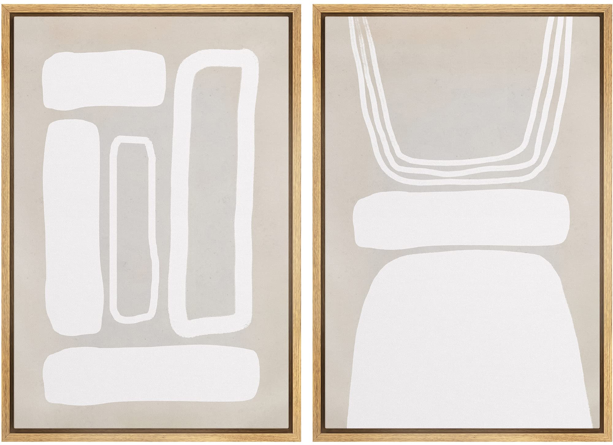 Signwin Framed Canvas Print Wall Art Set Retro 1960S Geometric Figure Collage Abstract Shape Cozy Neutral Modern Art Decorative