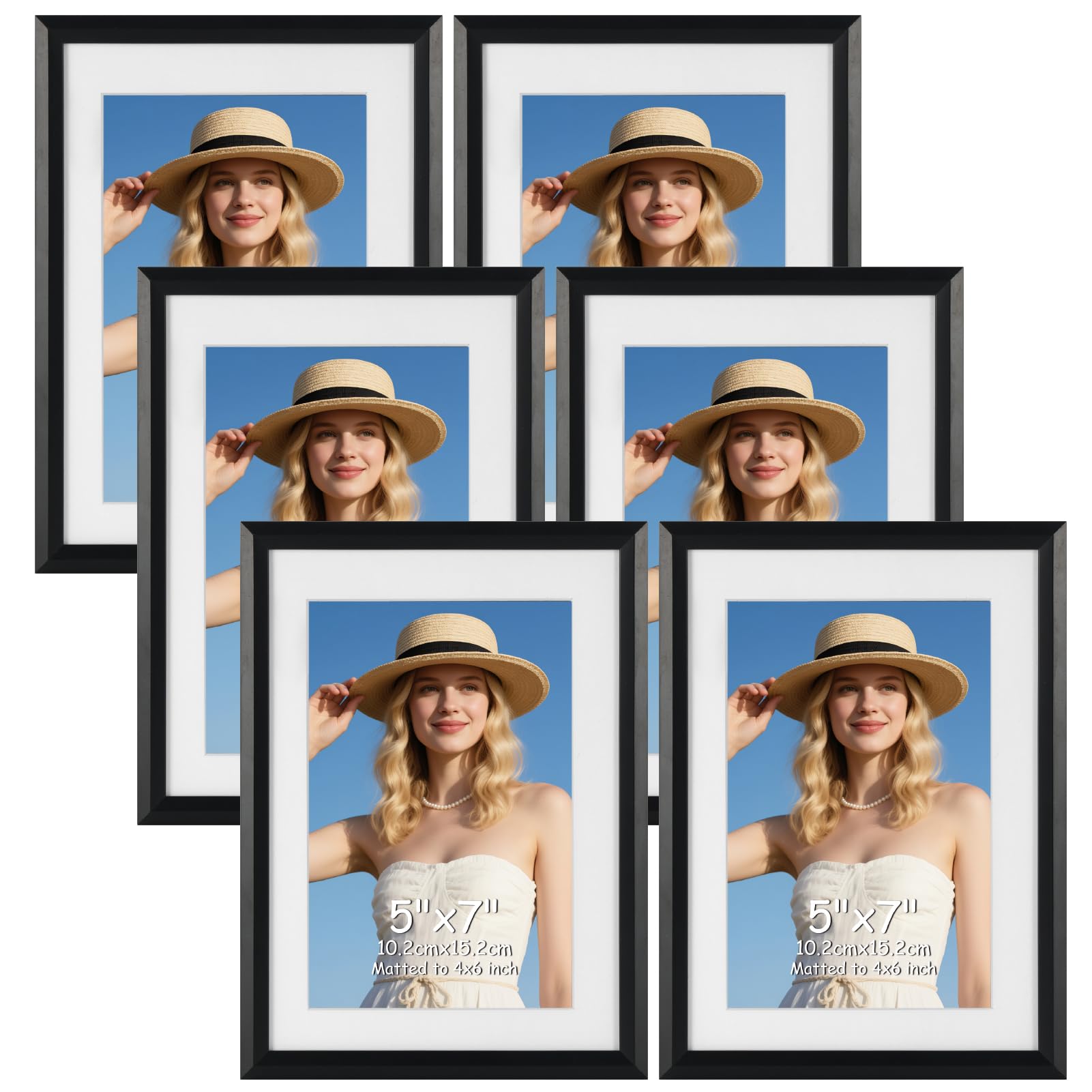 Edenseelake 5x7 Picture Frame Set of 6, Display 4x6 Picture with Mat or 5x7 Without Mat, Black Photo Frame for Wall Hanging or T