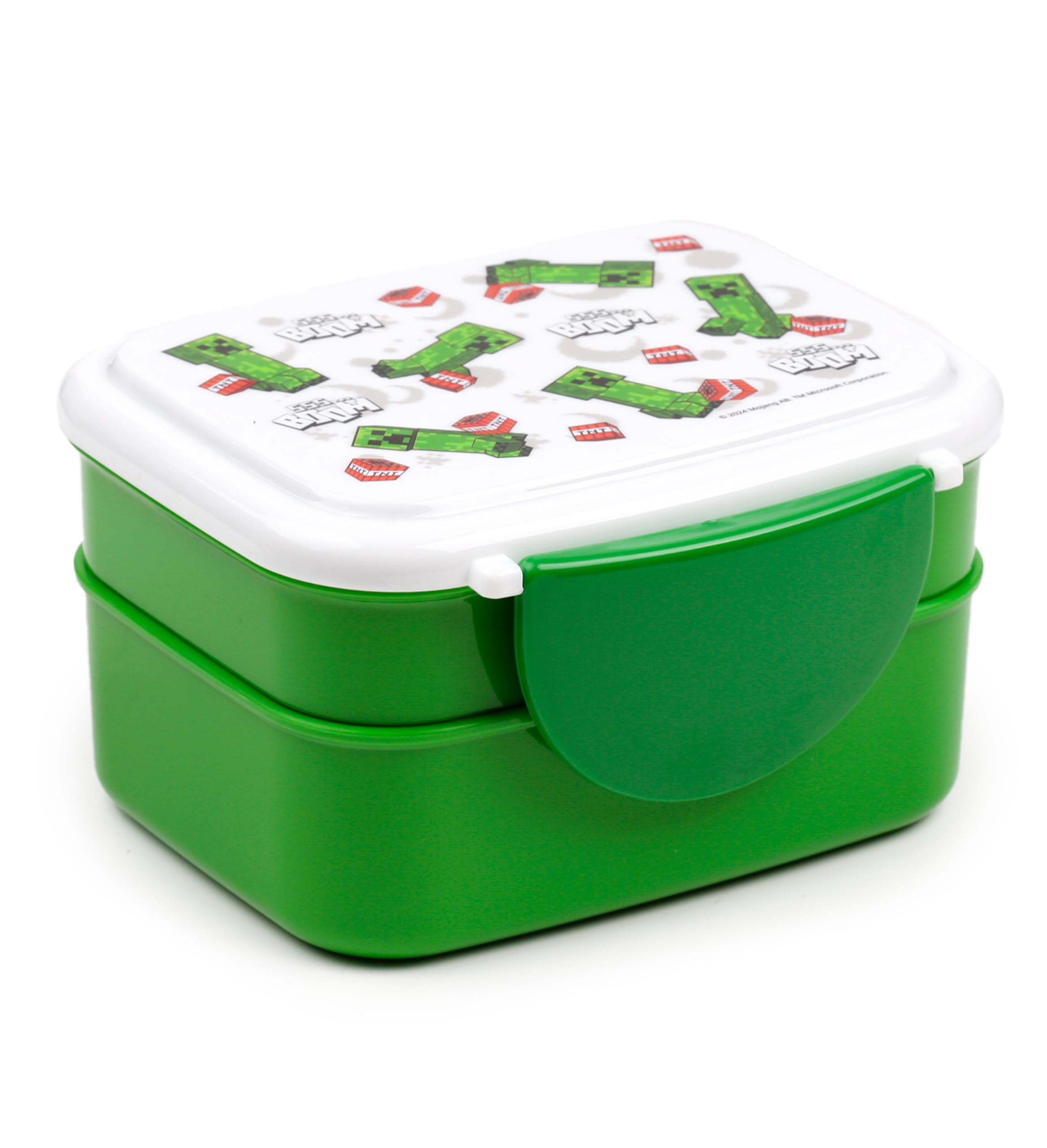 Puckator Minecraft Creeper & TNT Clip Lock Stackable Bento Lunch Box with Cutlery