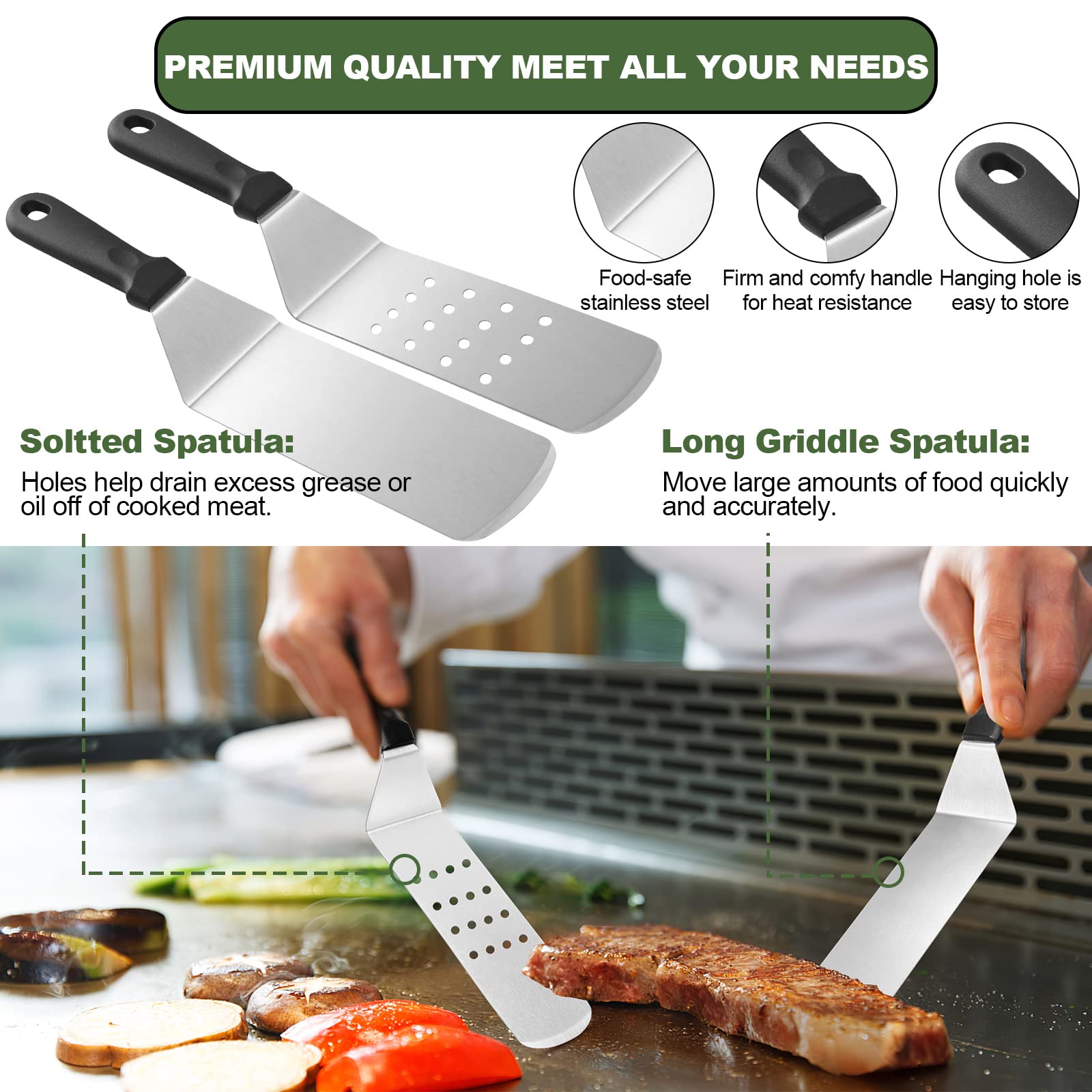 18PCS Griddle Accessories Kit  Flat Top Grill Accessories Set for Blackstone and Camp Chef  Grill Spatula Set with Enlarged Spatulas  Basting Cover  Scraper for Outdoor BBQ