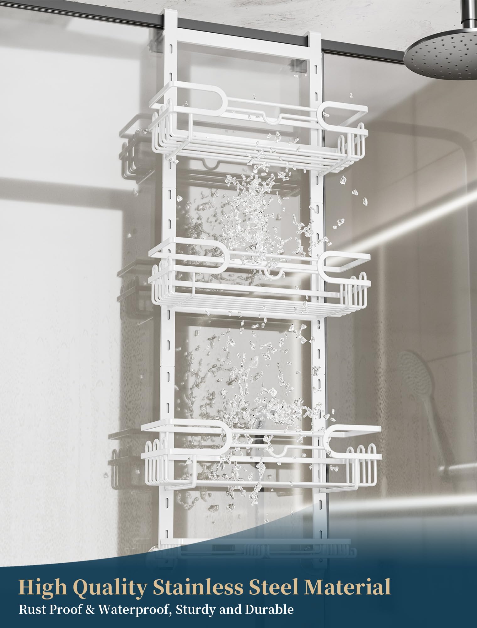 Consumest Over The Door Shower Caddy - 4 Tier Adjustable Hanging Shower Caddy Shower Shelf With 2 Soap Holders & 22 Hooks, Rustp