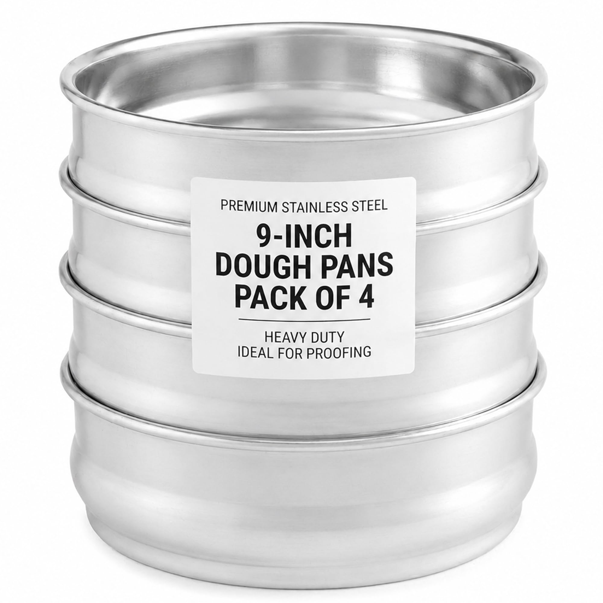 FolksField 9Inch Round Stacking Dough Pans, Pack of 4, 96 oz HeavyDuty Aluminum Dough Proofing Pans, Stackable Pizza Dough Sto