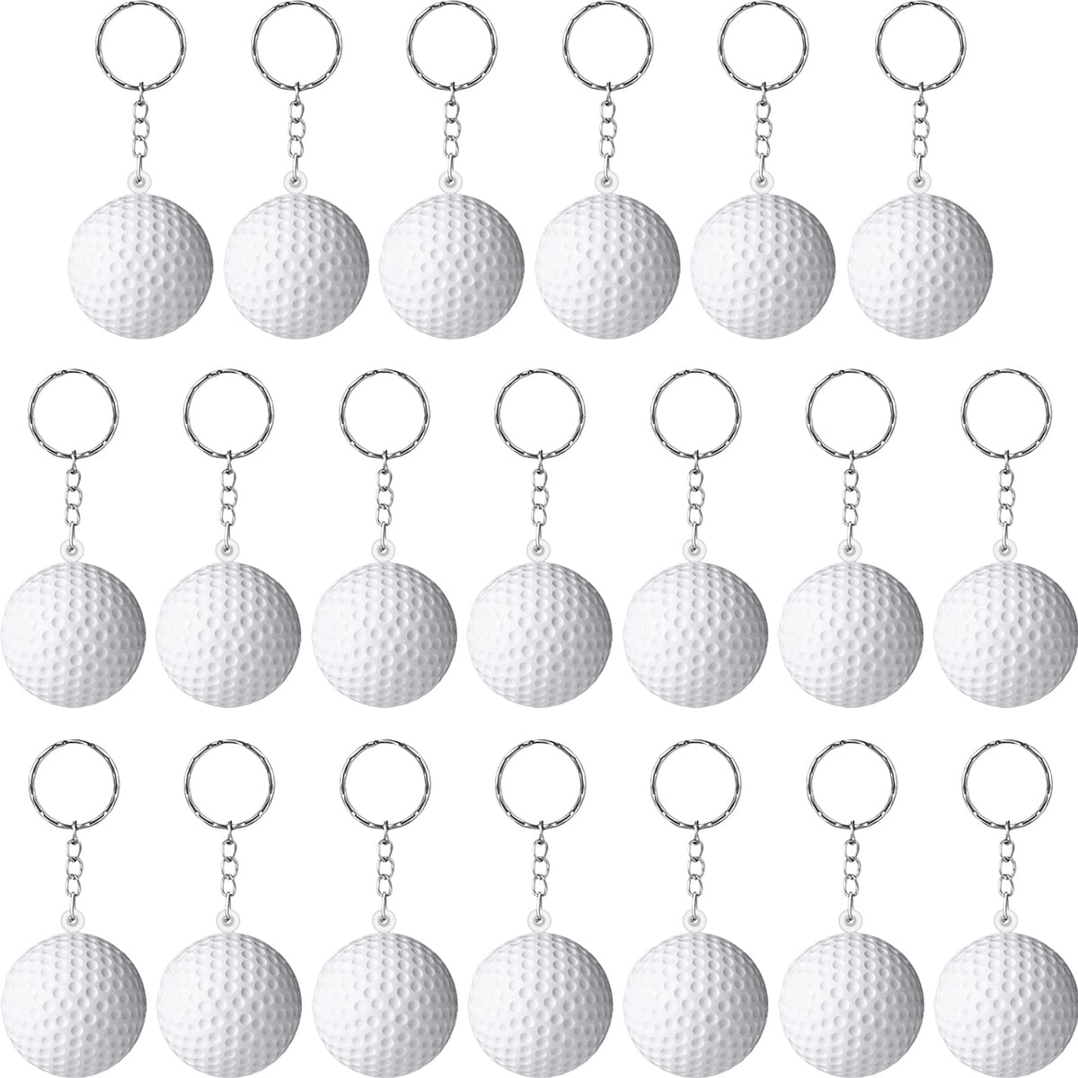 Blulu 20 Pack White Golf Ball Keychains For Party Favors, School Carnival Reward, Party Bag Gift Fillers (Golf Ball Keychains, 2