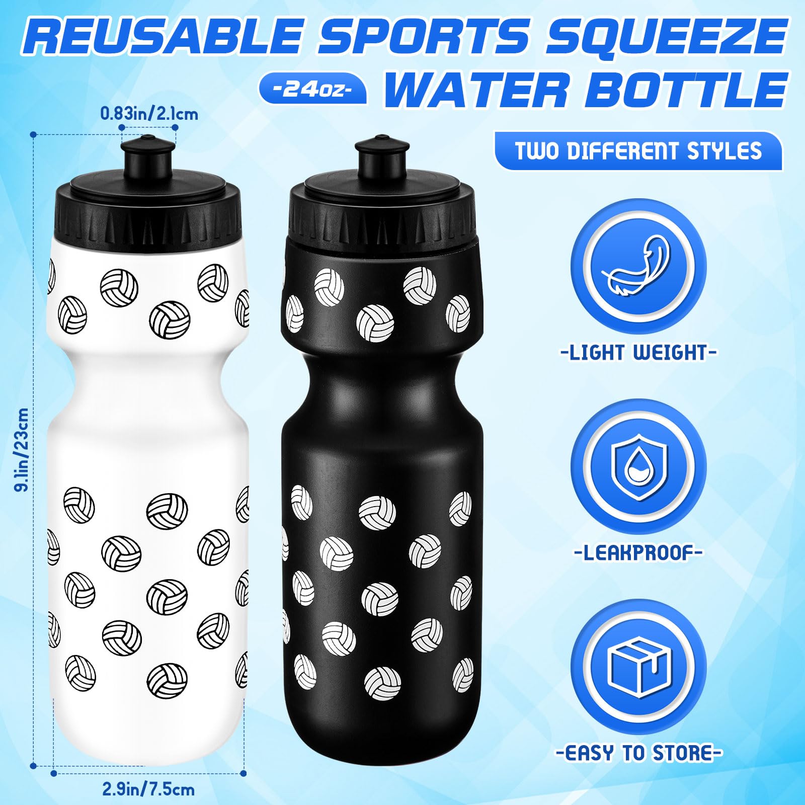 Skybooly 24 Pcs Water Bottle Bulk Reusable Sports Squeeze Water Bottles Ball Cup Accessories for Sports Party Favors Team Gifts