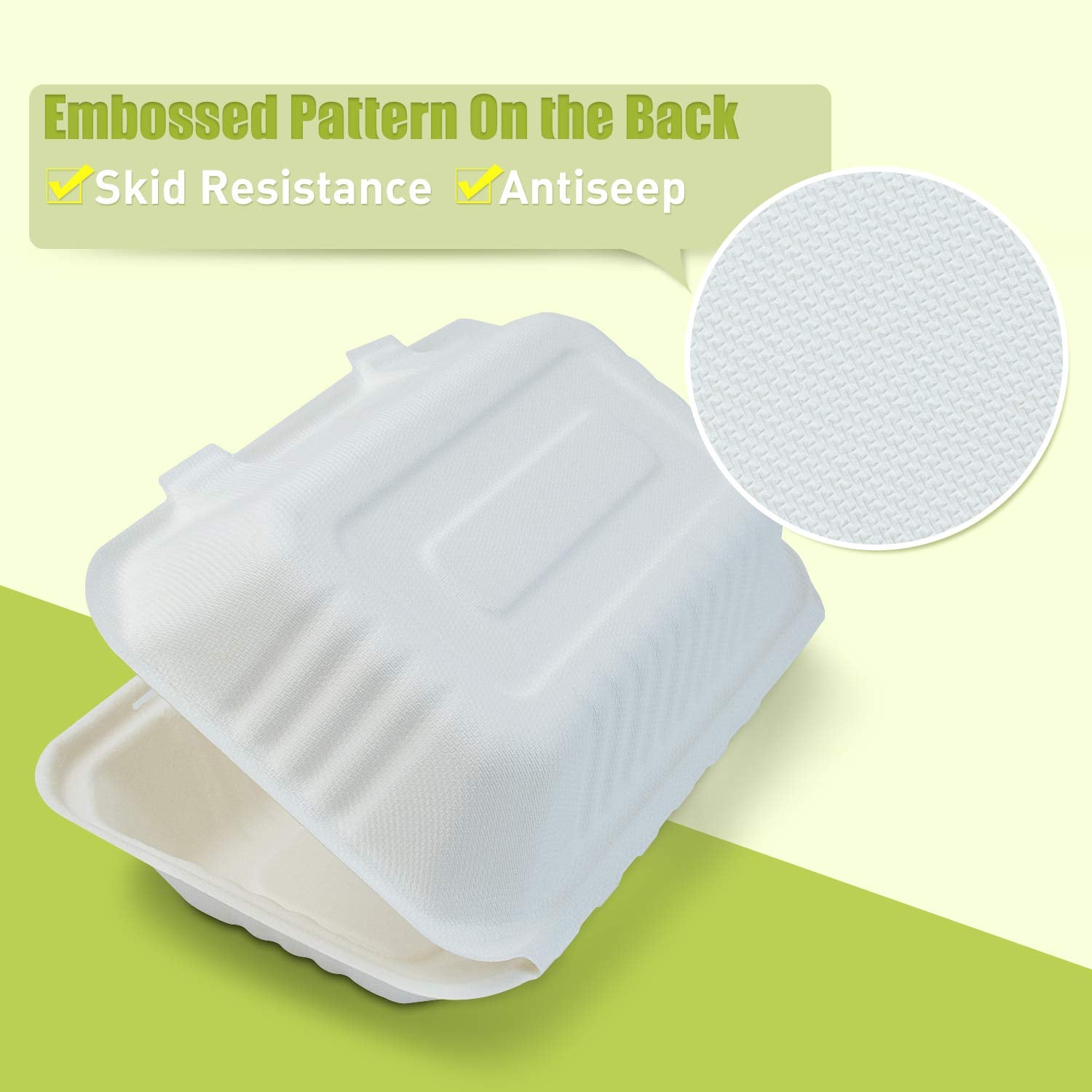 Green Earth 9X6X3 Inch, 125-Count, 1-Compartment, Compostable Clamshell, Natural Bagasse (Sugarcane Fiber), Take-Out Food Boxes