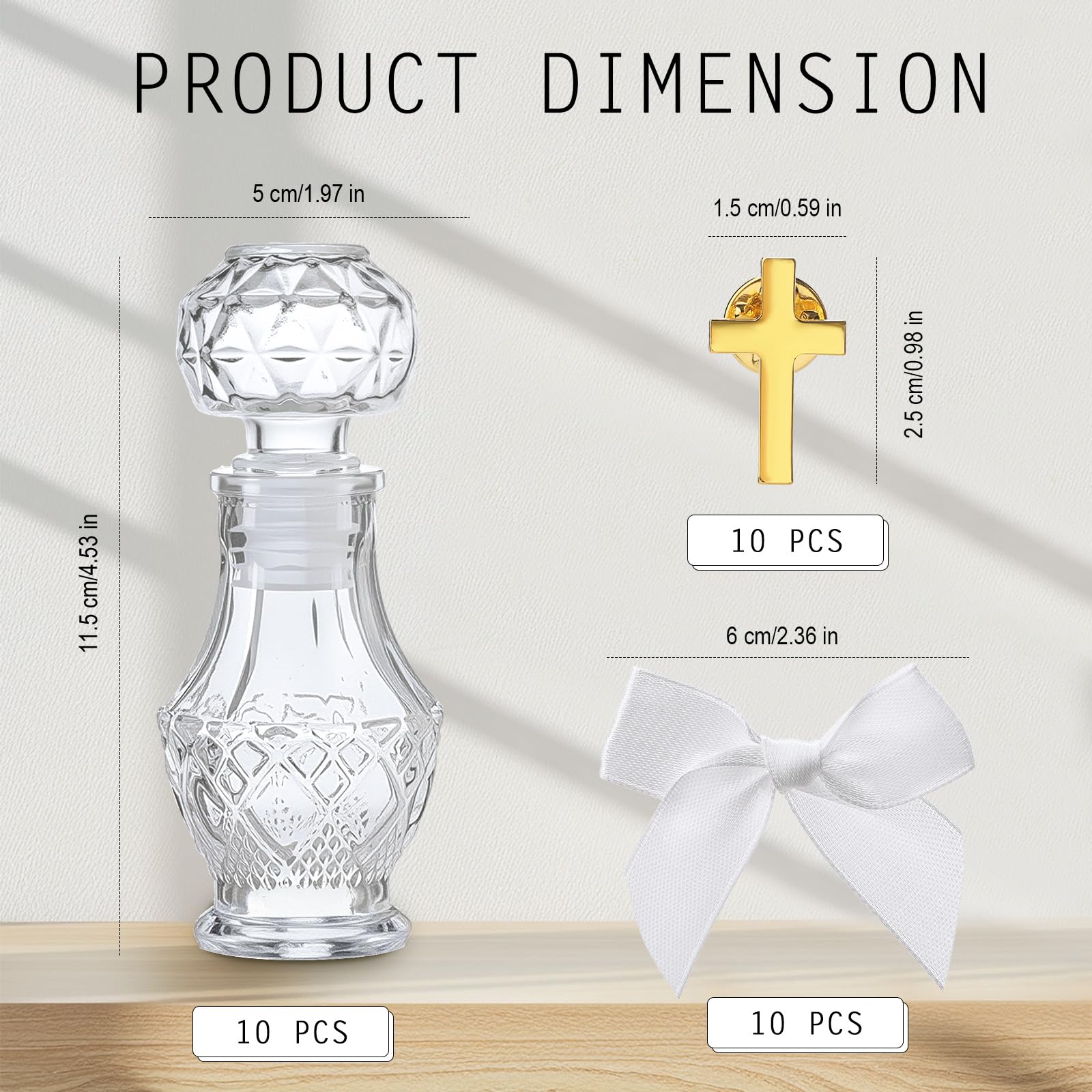 Chuangdi 10 Set Holy Catholic Water Bottles 50ml Christian Water Container Empty Catholic Glass Bottle with Cross Lapel Pin Ribb