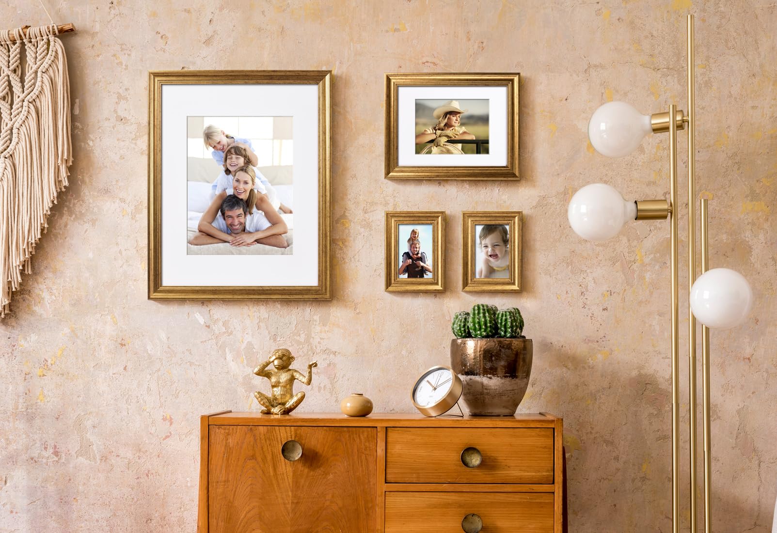 Yaetm 8x10 Picture Frame Matted to 5x7 Set of 4, 1.4    Wide Molding & Rustic Gold Photo Frames 8 x 10 with Tempered Glass, Disp