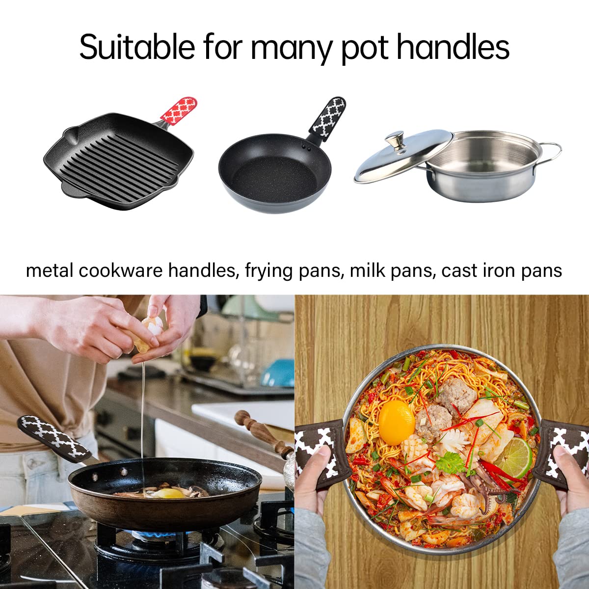 3 Pieces Hot Pot Handle Holder Cover For Kitchen Heat Resistant Hot Handle Sleeve Holder Cast Iron Pan Skillet Handle Cover Poth
