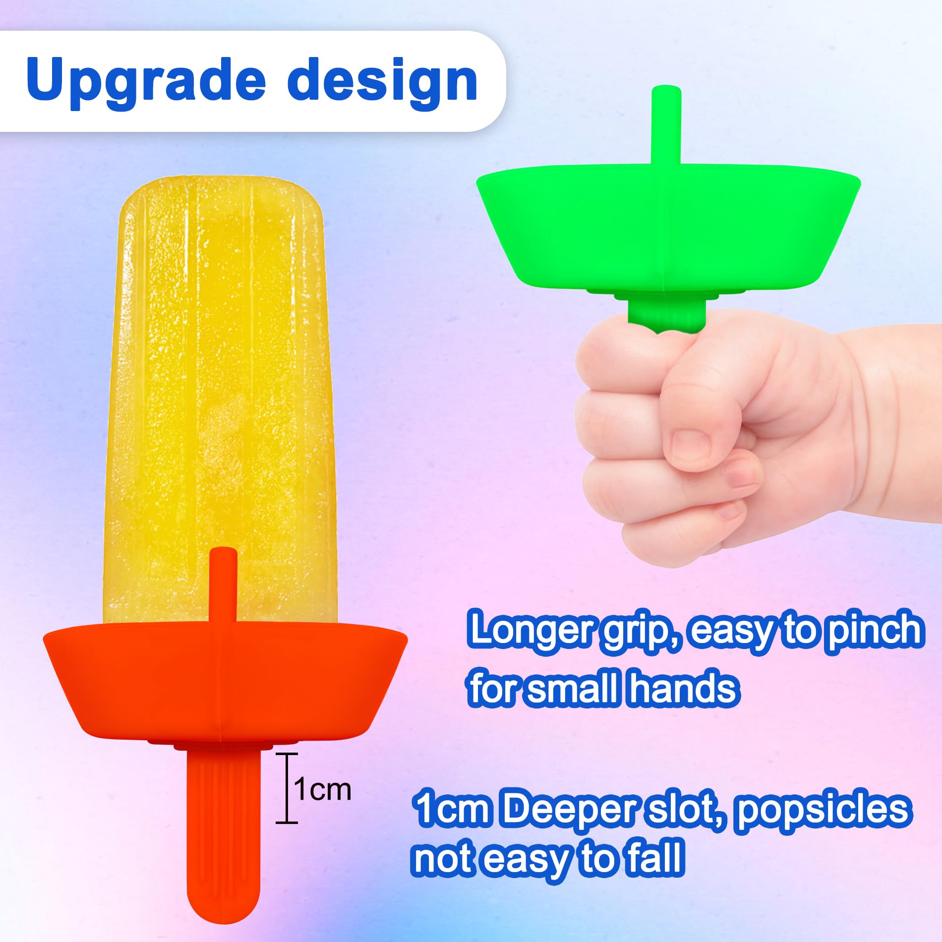 5Pcs Drip Free Popsicle Holder, Reusable Silica Gel Popcical Holder, Silicone Burr-Free Safety Mess Free Frozen Treats Holder Wi