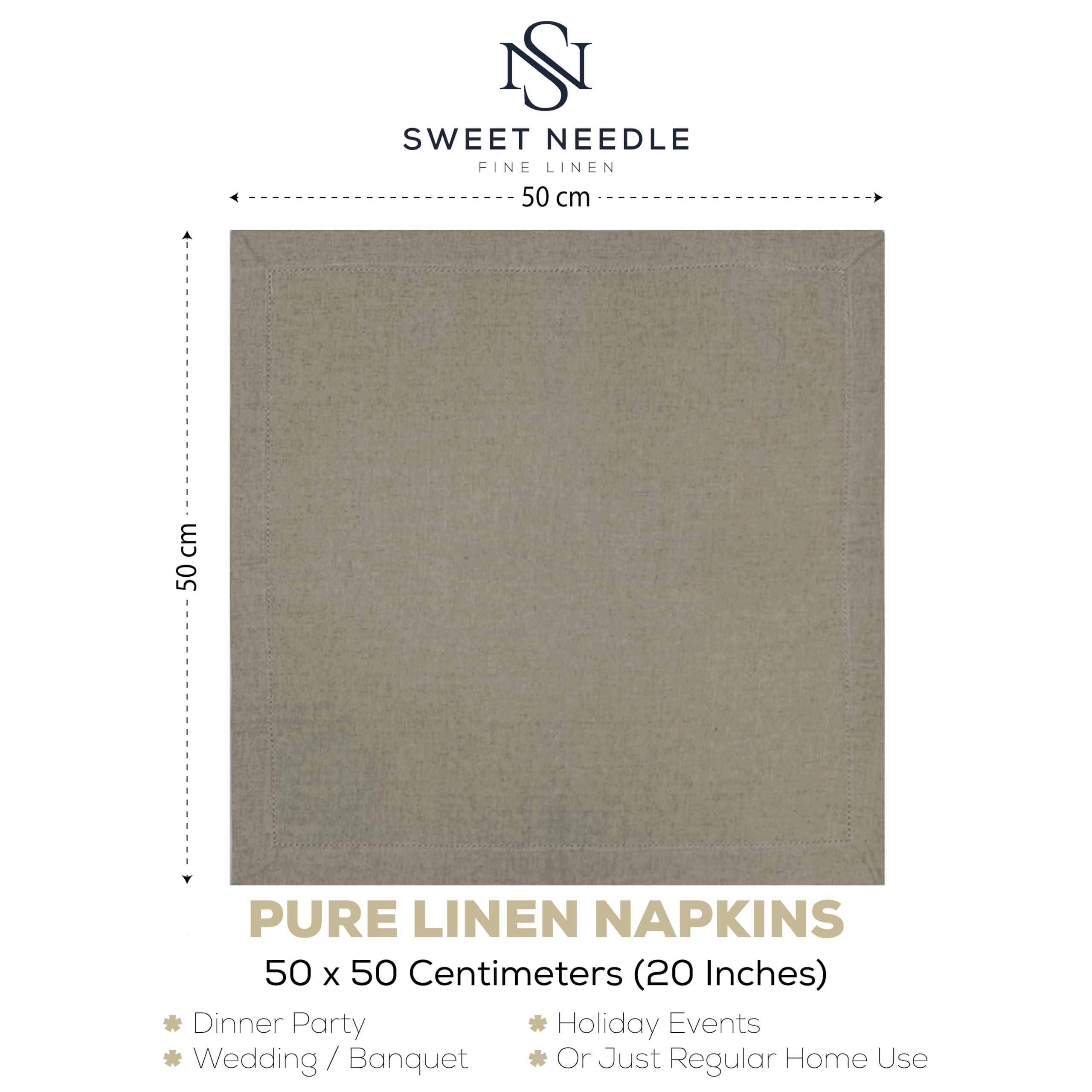 Sweet Needle - Pack Of 6-100% Pure Linen Handmade Ladder Lace Hemstitched Napkins 20X20 Natural