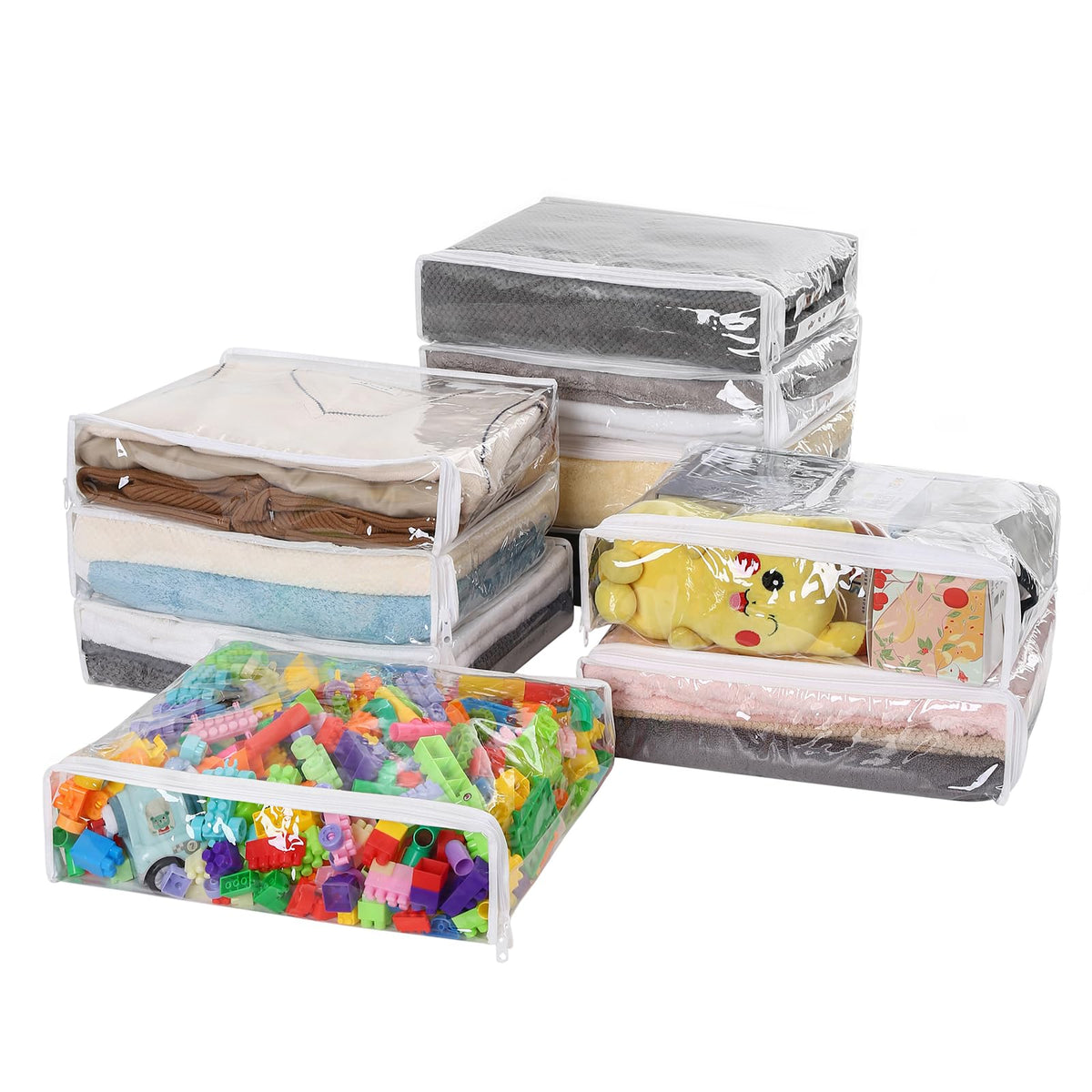 Remittur 10 PCS Clear Zippered Storage Bags, Sweater Storage with Two-way Zipper, Foldable Closet Organizer Bed Sheet Organizer,