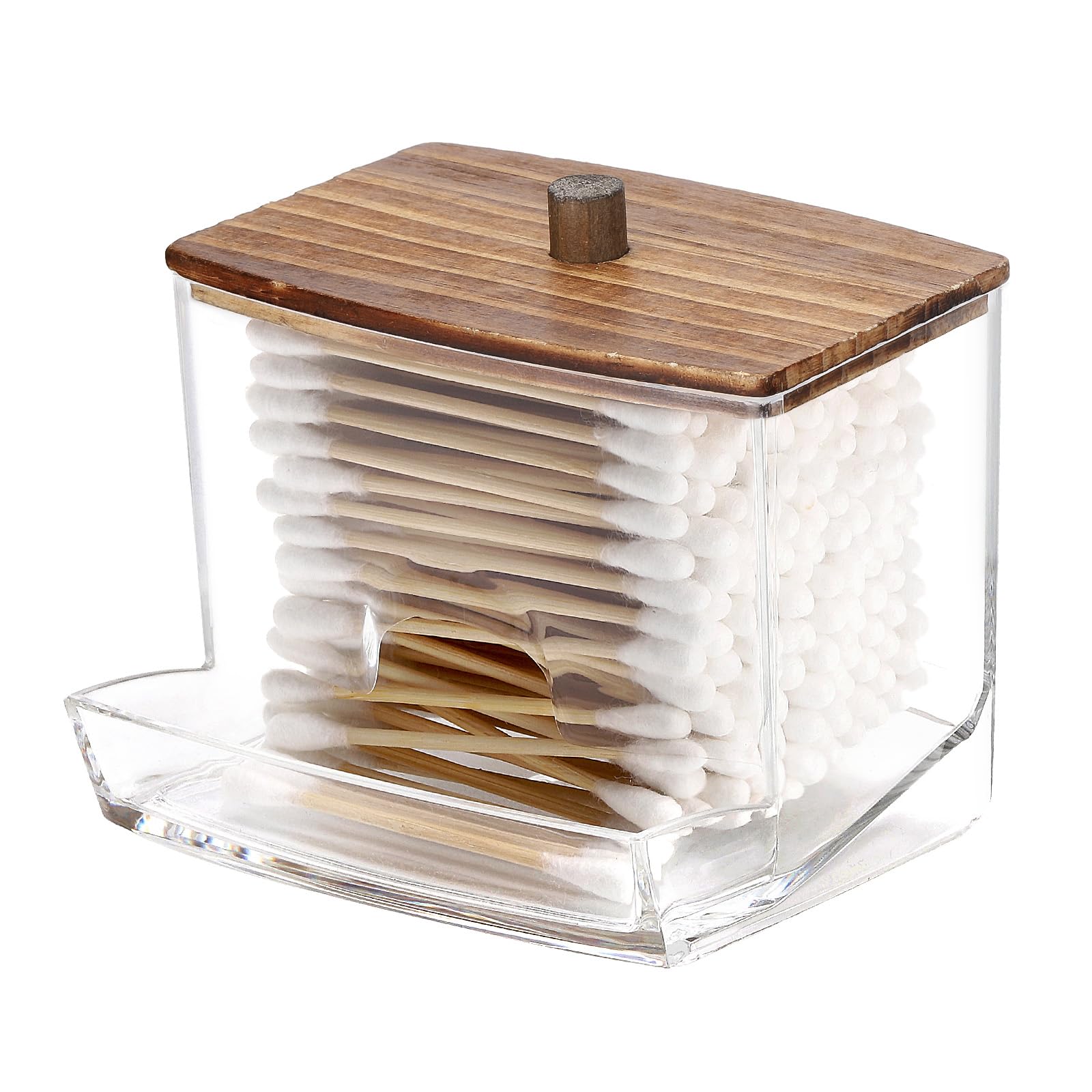 Tbestmax 10Oz Qtip Holder Dispenser With Black Wood Lids, Big Cotton Swab Holder Bathroom Accessories Organizer For Storage-Qtip