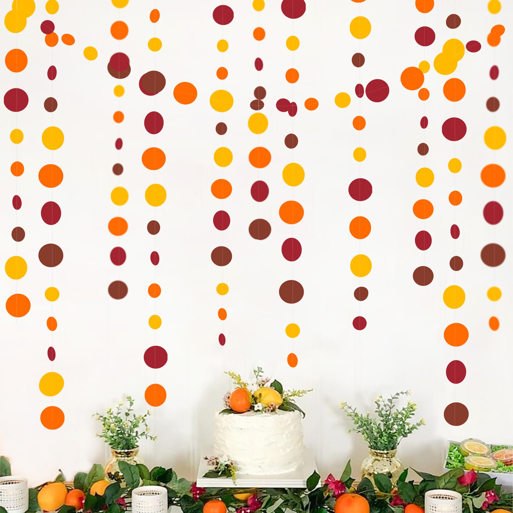 46Ft Fall Party Decorations Polka Dots Garlands Orange Yellow Burgundy Brown Hanging Paper Circle Dots Streamer For Birthday Wed
