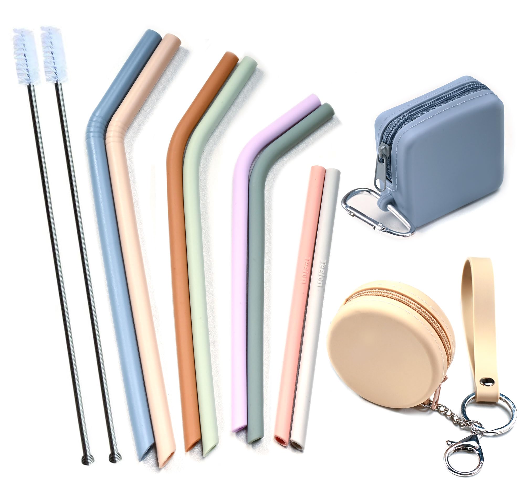4-Size Reusable Silicone Straws with Travel Keychain Cases-Portable Collapsible For Cruise Ships, Short-Long Size For 4-20 oz Tu