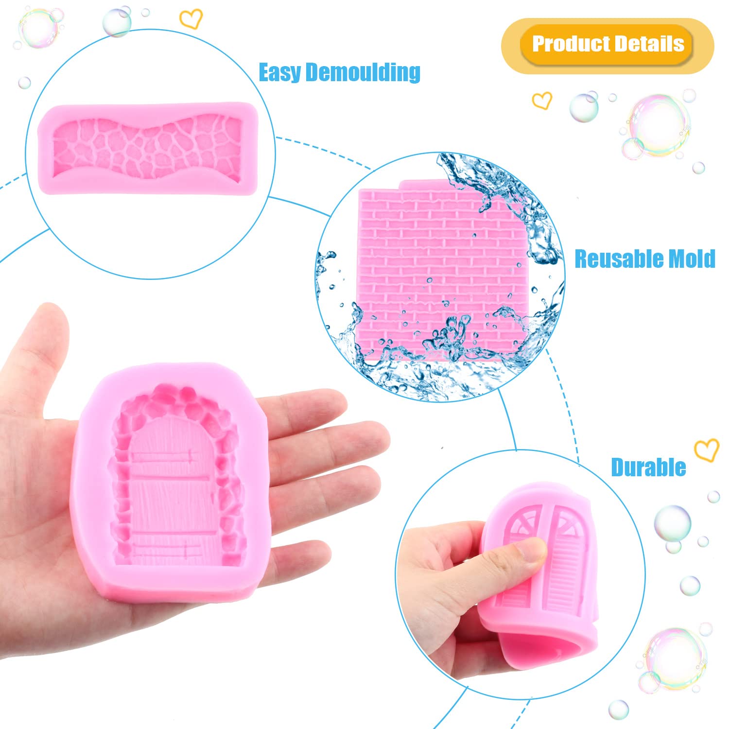 Miyahouse Enchanted Vintage Fairy Garden Brick Wall Texture Silicone Molds Stone Texture Door Stone Path Fondant Molds Window Do