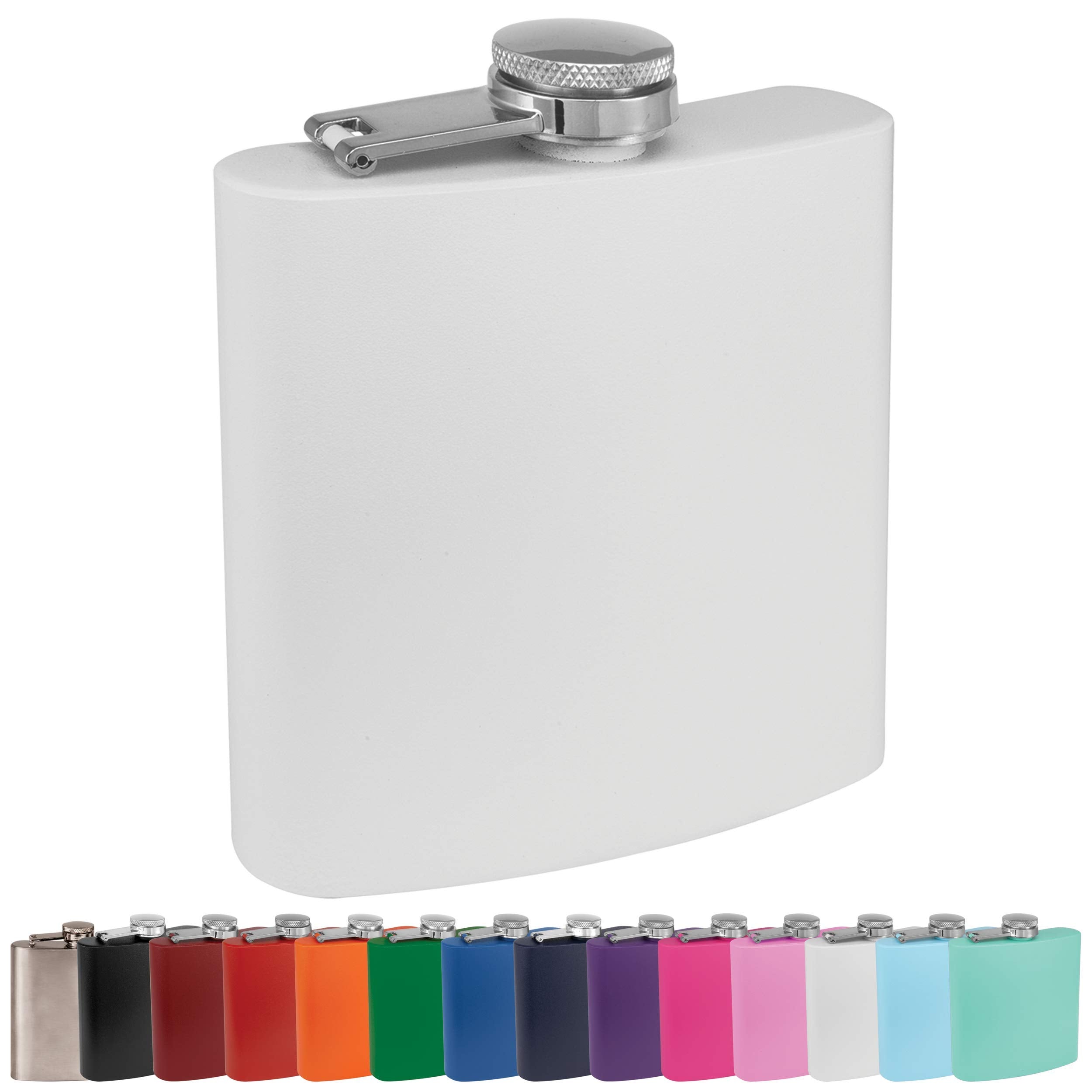 Clear Water Home Goods - 6 Oz Powder Coated Stainless Steel Hip Flask - Wedding Party - Groomsman - Bridesmaid (Matte White, 1)