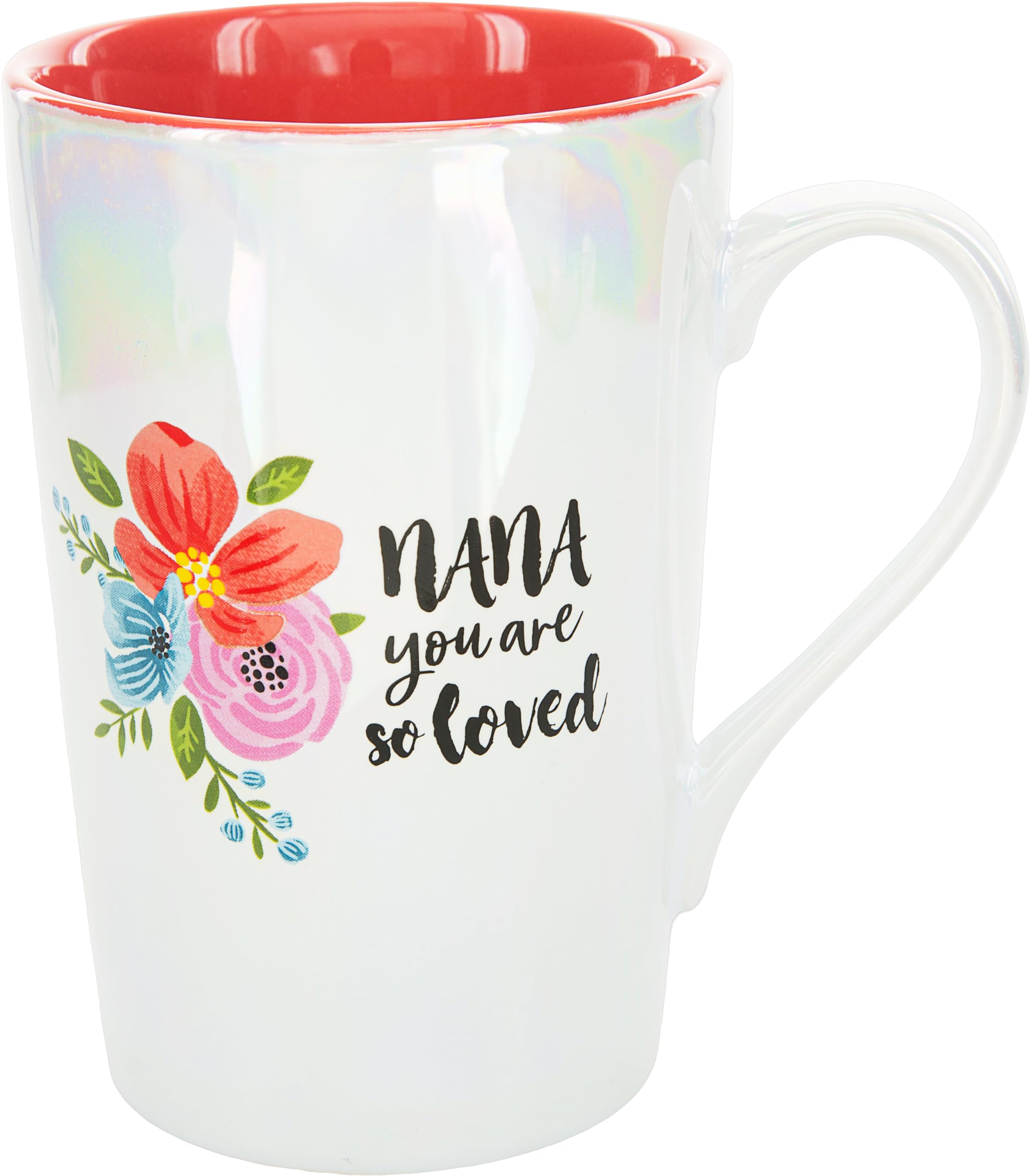 Pavilion Gift Company Nana You Are So Loved 15 Oz Stoneware Iridescent Floral Latte Coffee Cup Mug, White