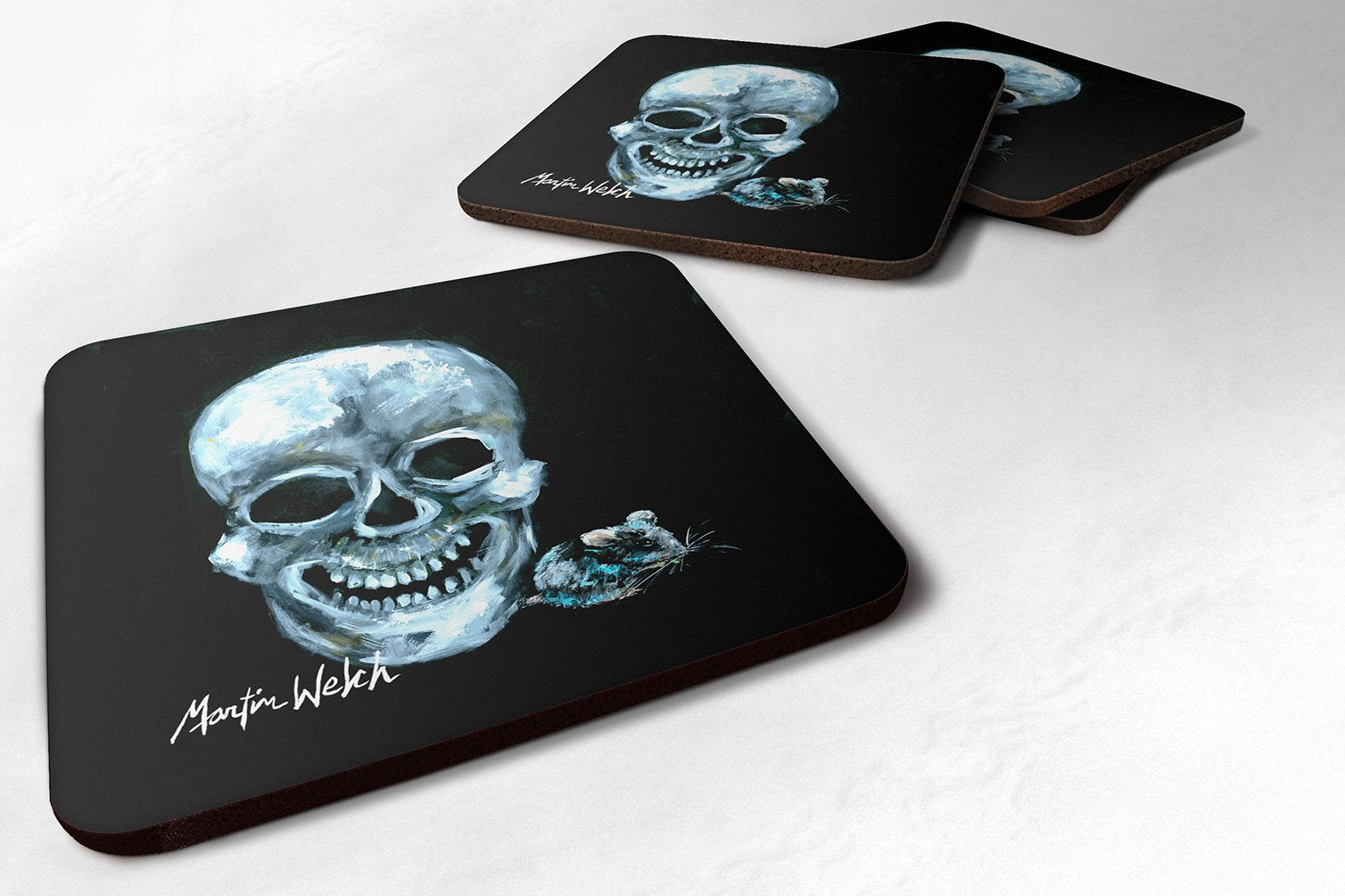 Carolines Treasures Ekk A Meece Skull and Mouse Foam Coasters (Set of 4), 3.5 H x 3.5 W, Multicolor