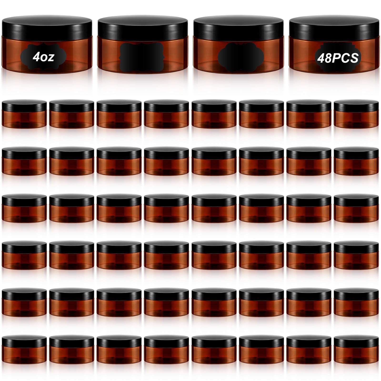 48 Pack 4oz Tea Color Plastic Jars with Leakproof Lids&48 Waterproof Labels