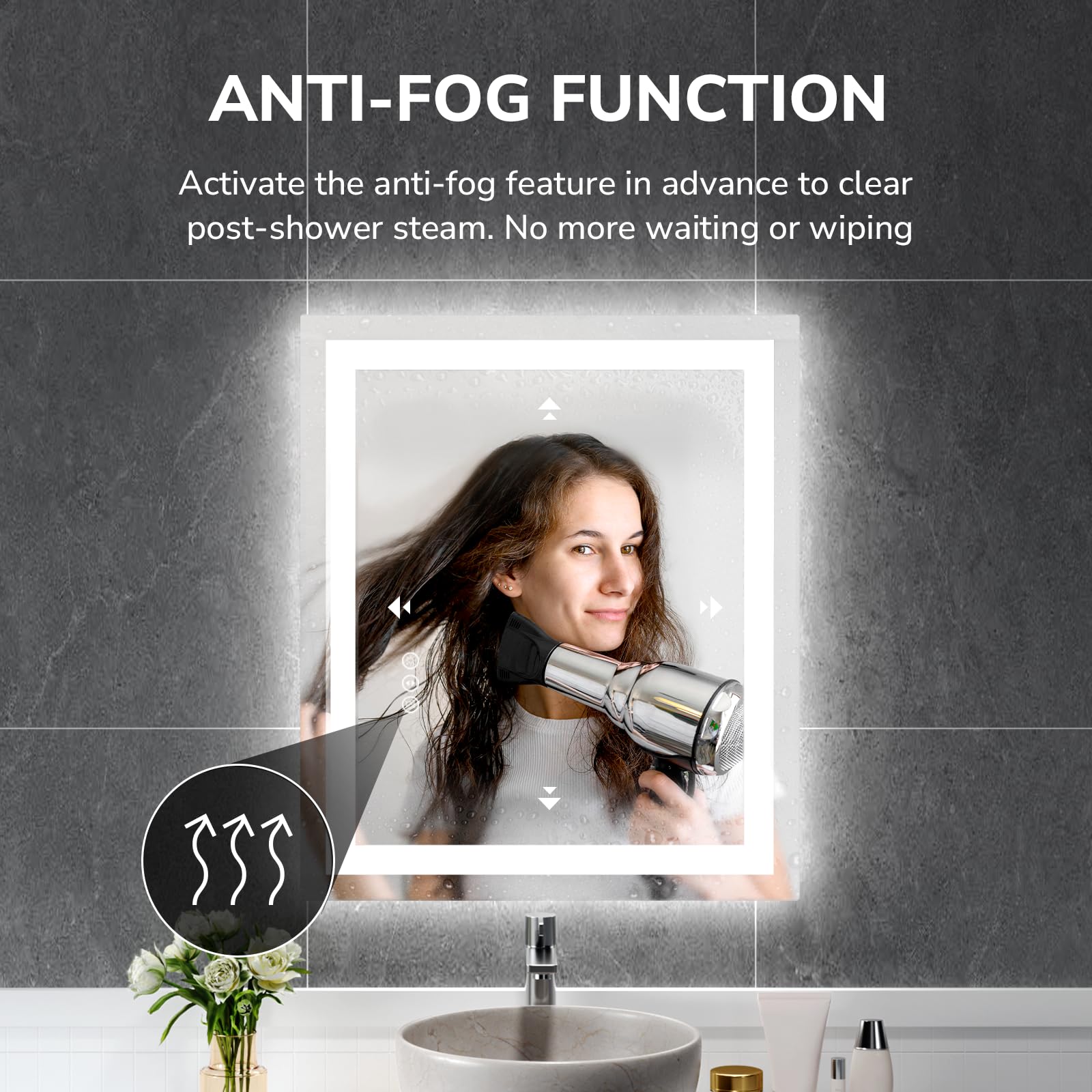 Ushower 24X32 Inch Modern Led Bathroom Mirror - Smart Backlit Vanity Mirror With Anti-Fog, Dimmable Lights, Wall Mounted, 1/5 In