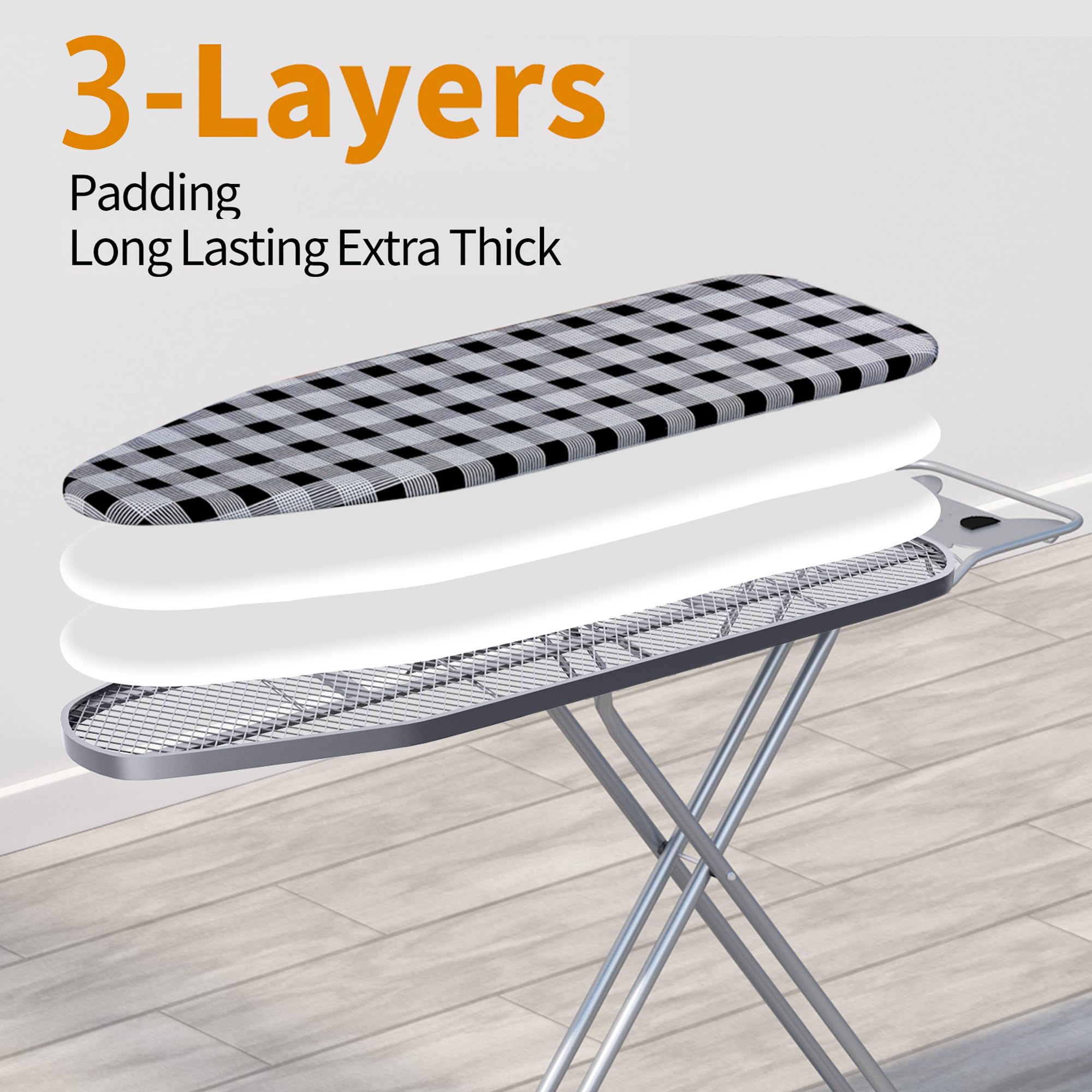 Jakeefud Ironing Board 13'' X 43'' W/Extra Thick Heavy Duty Padded Cover, Height Adjustable,Heat & Scorch Resistant Fabric, Anti