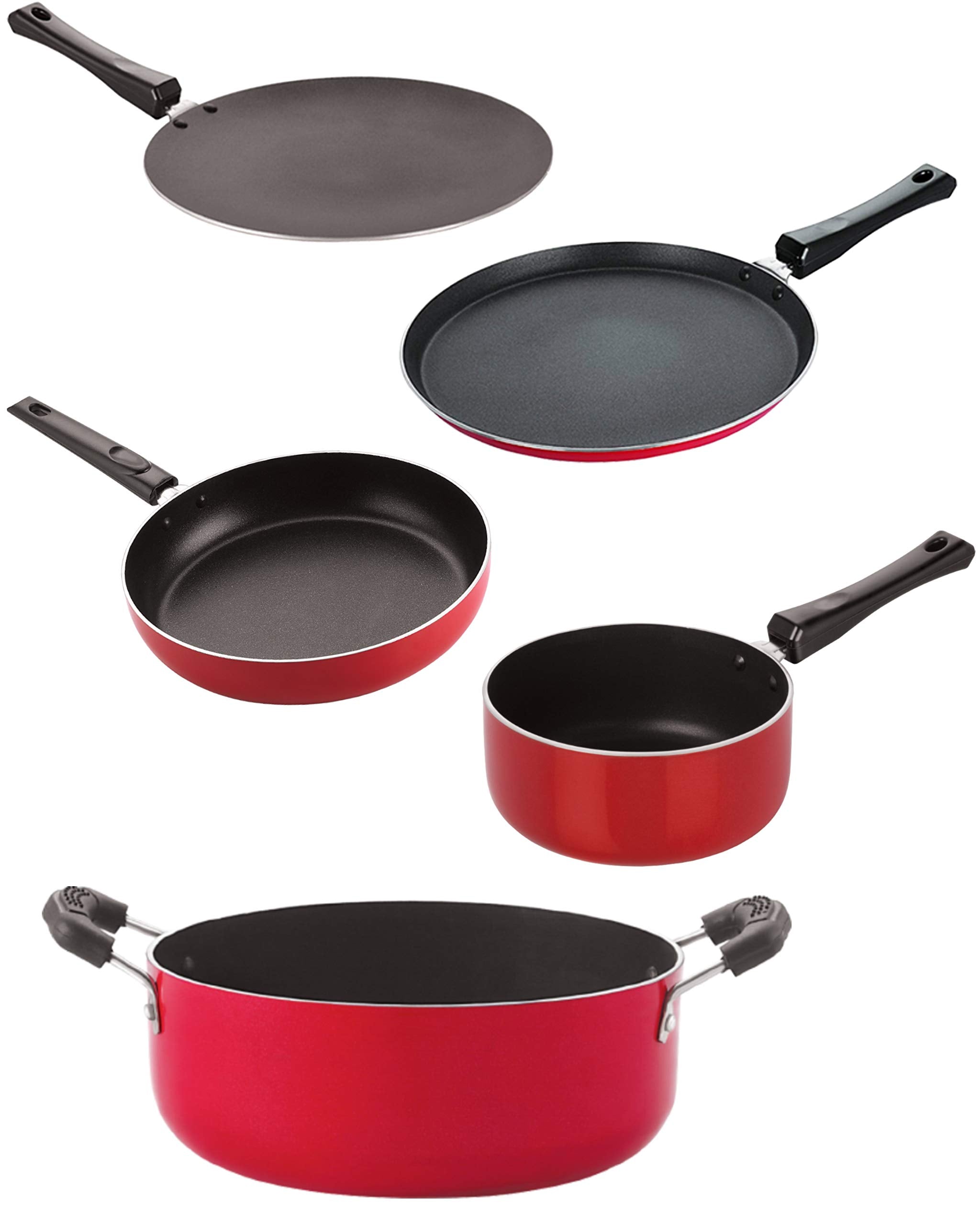 Nirlon Kitchenware Non Stick Aluminium Cookware Gift Set Of 5 Pieces (2.6Mm_Ct_Fp13_Spm_Cass22_Ft12)