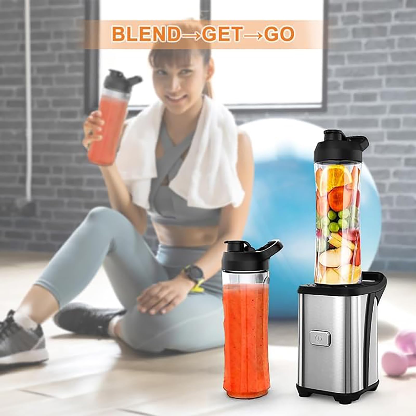 Enfmay 300W Mini Smoothie Maker  Smoothie Blender with 2 x 600ML BPA Free Tritan Plastic Bottles  Portable Stand Mixer  Stainless Steel Blender for Shake  Smoothie and Baby Food  Silver