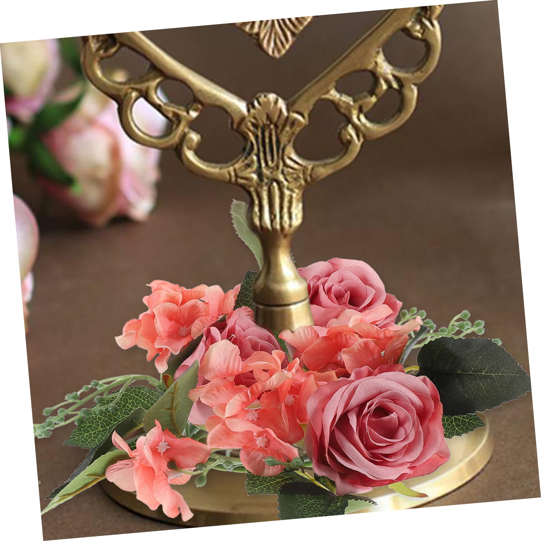 Artificial Rose Candle Rings Floral Wreaths with Leaves Greenery Garland Candle Wreath for Pillar Candle Lantern Wedding Centerp