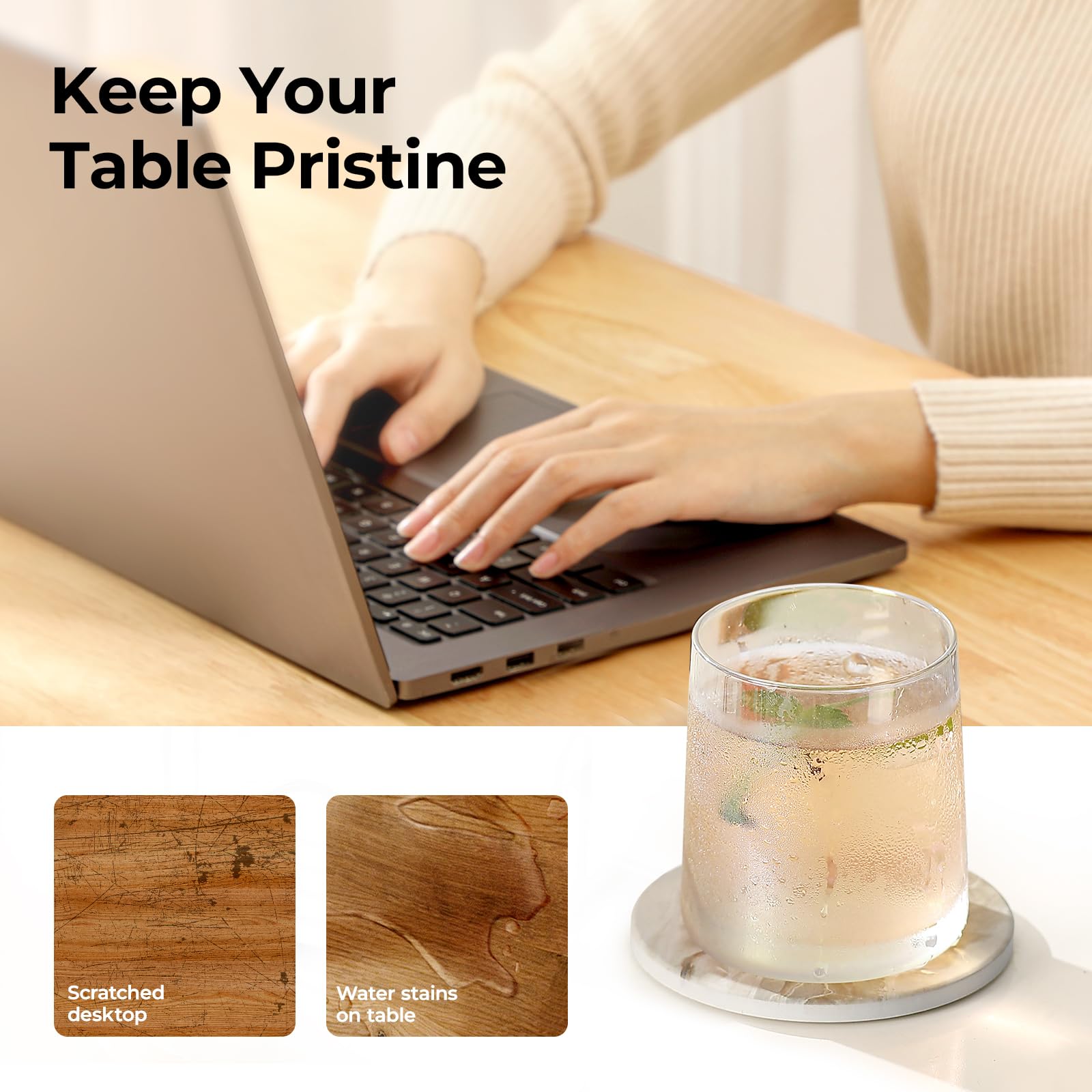 Lifver Coasters Set Of 6 Absorbent Drink Coasters With Holder, Marble Style Ceramic Thirstystone Coasters For Home Decor Coffee