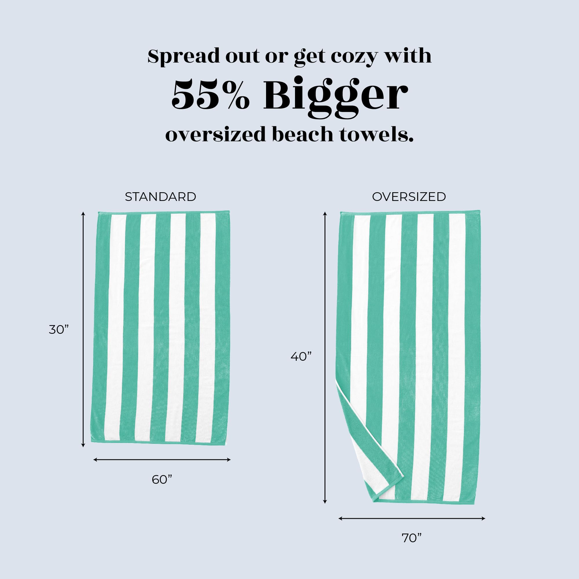 Great Bay Home 100% Cotton Velour Oversized Beach Towel | Blue Cabana Stripe Pool Towels | Quick Dry, Large Swim Towels For Adul