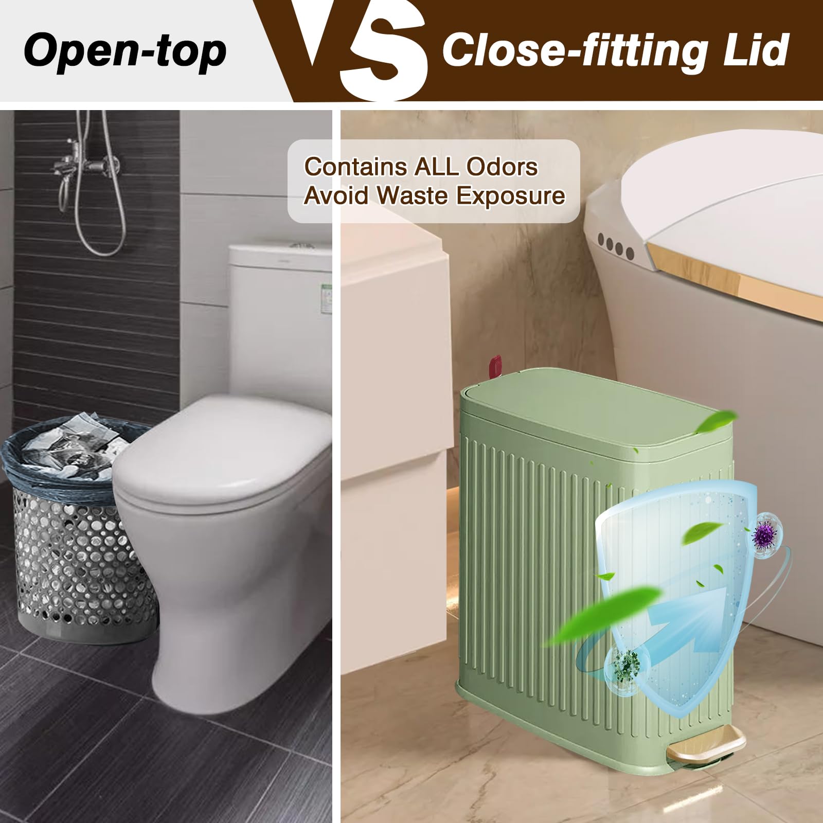 Slim Trash Can For Bathroom With Air Freshener Soft Close Lid, 6 Liter/ 1.6 Gallon Stainless Steel Garbage Can With Removable In