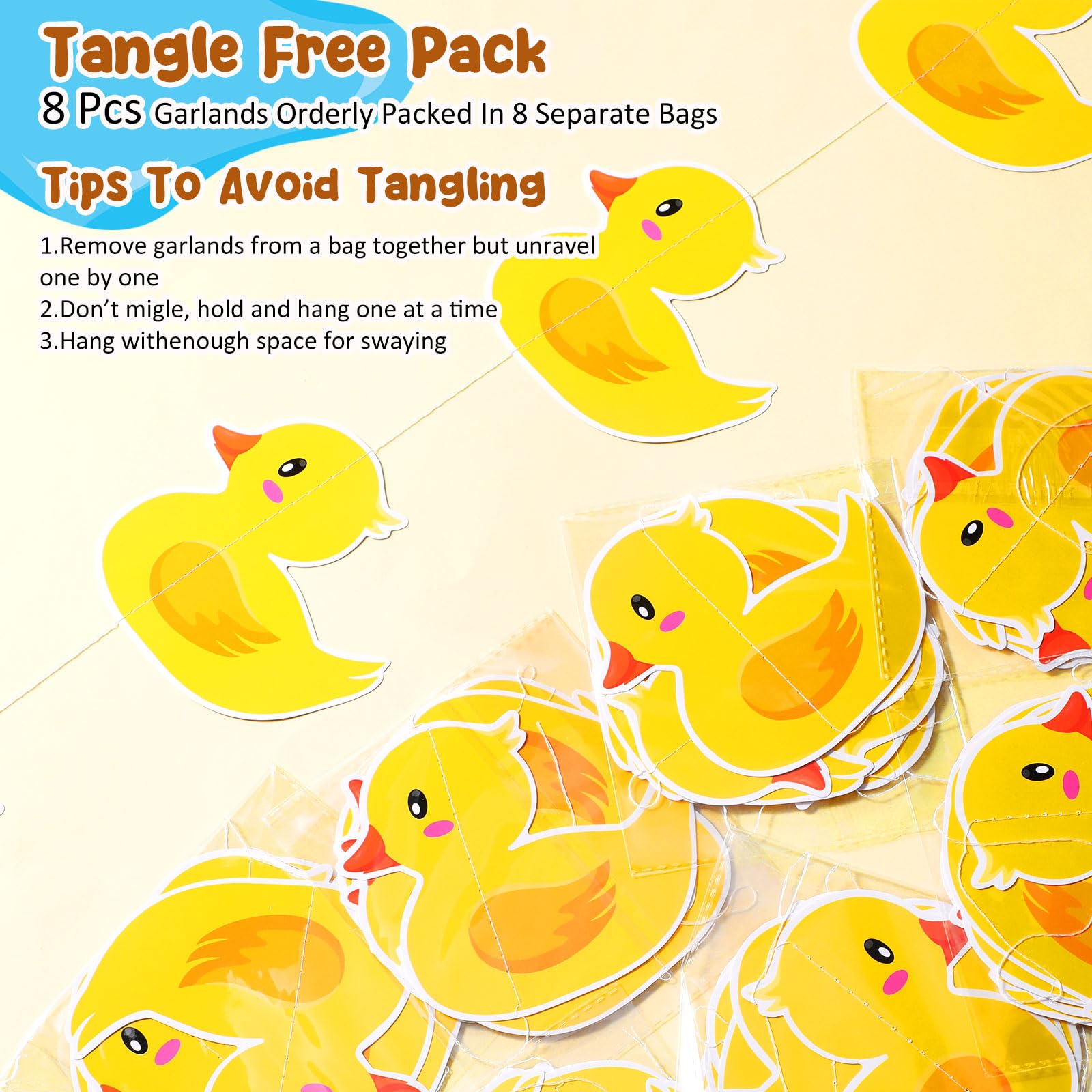 Humyoun 8 Pcs Duck Hanging Decoration Duck Garland Banner Cute Yellow Banner for Birthday Party Baby Showers Decoration Supplies