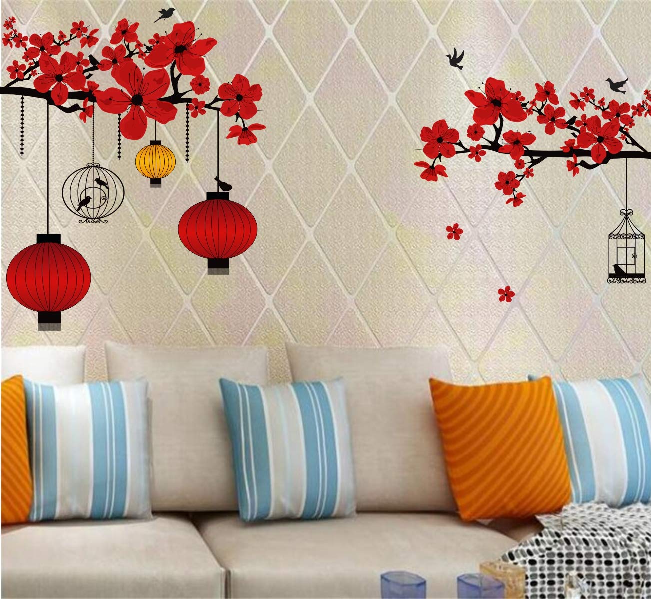 Sticker Studio Vinyl Reusable Self-Adhesive Tree With Lamp Wall Sticker | Multicolour Design | Easy To Apply & Remove | Perfect