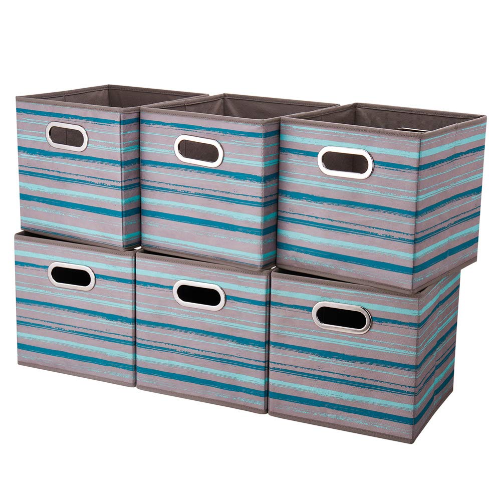 Collapsible Storage Cube Bins Gray Organizer Bins Teal Pattern Printed Cubes Storage Boxes 10.5X10.5 X 11 In Cubes Inserts Folda